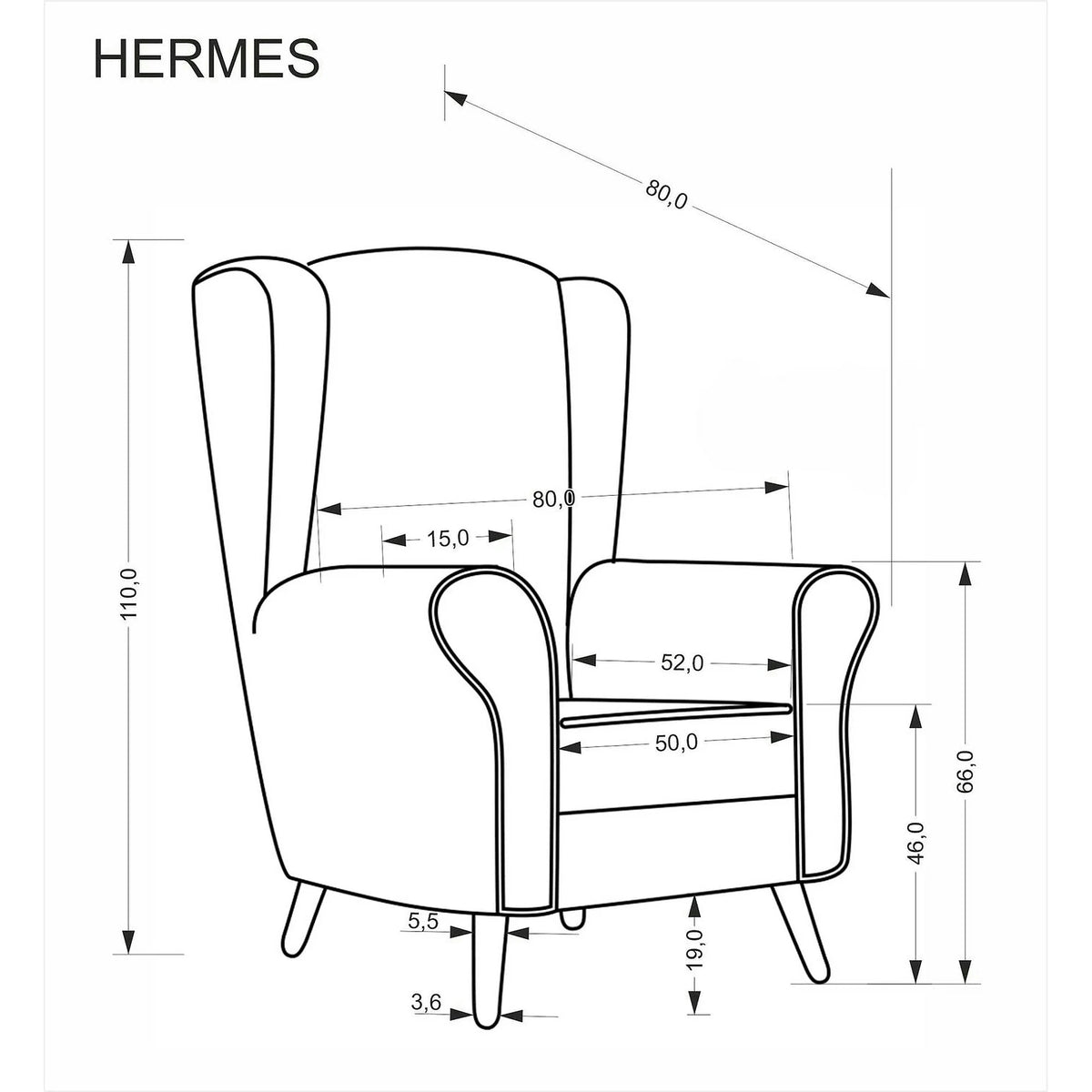 Fotoliu HERMES, stofa gri - Markos 14/22, 80x80x110 cm