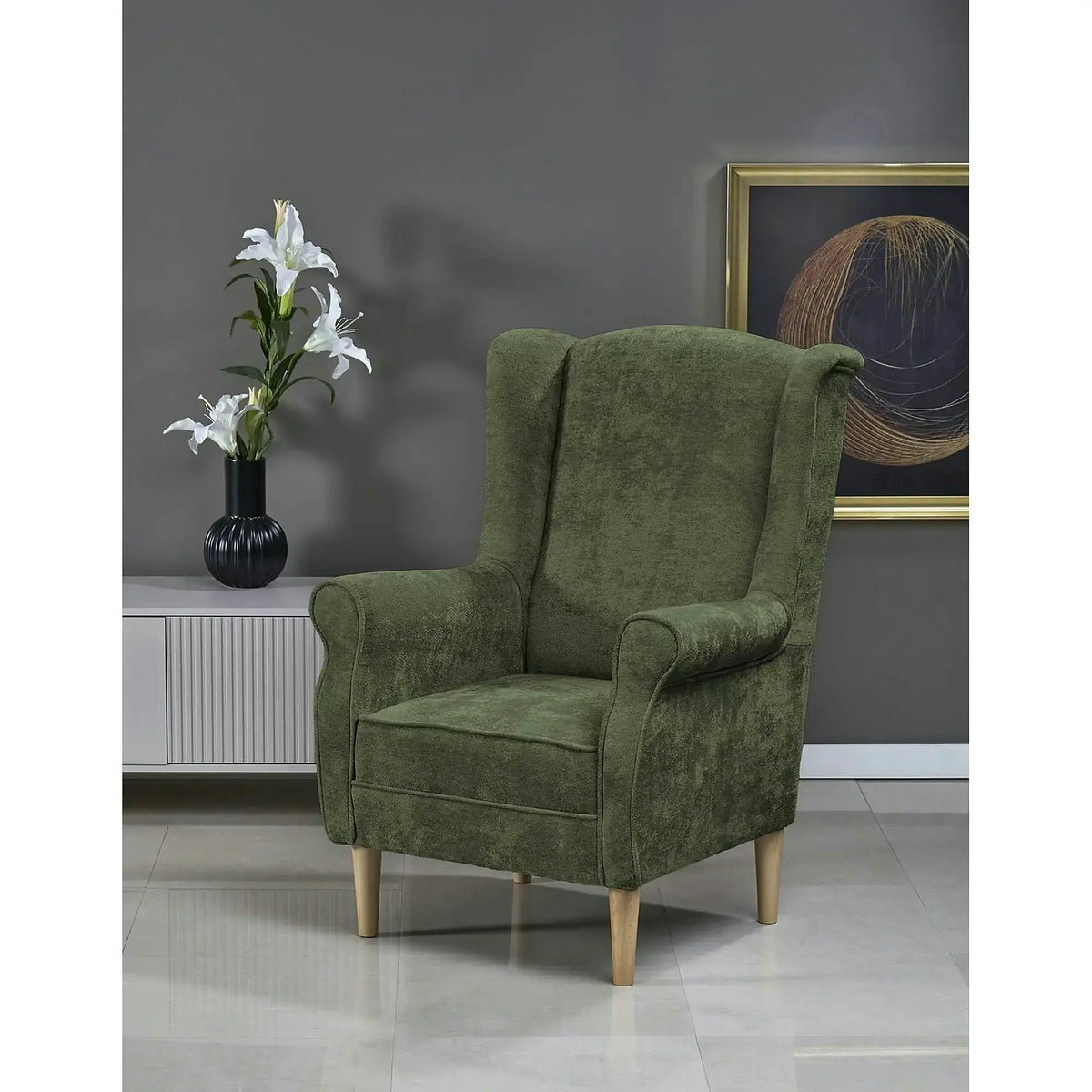 Fotoliu HERMES, stofa verde olive - Markos 14/12, 80x80x110 cm