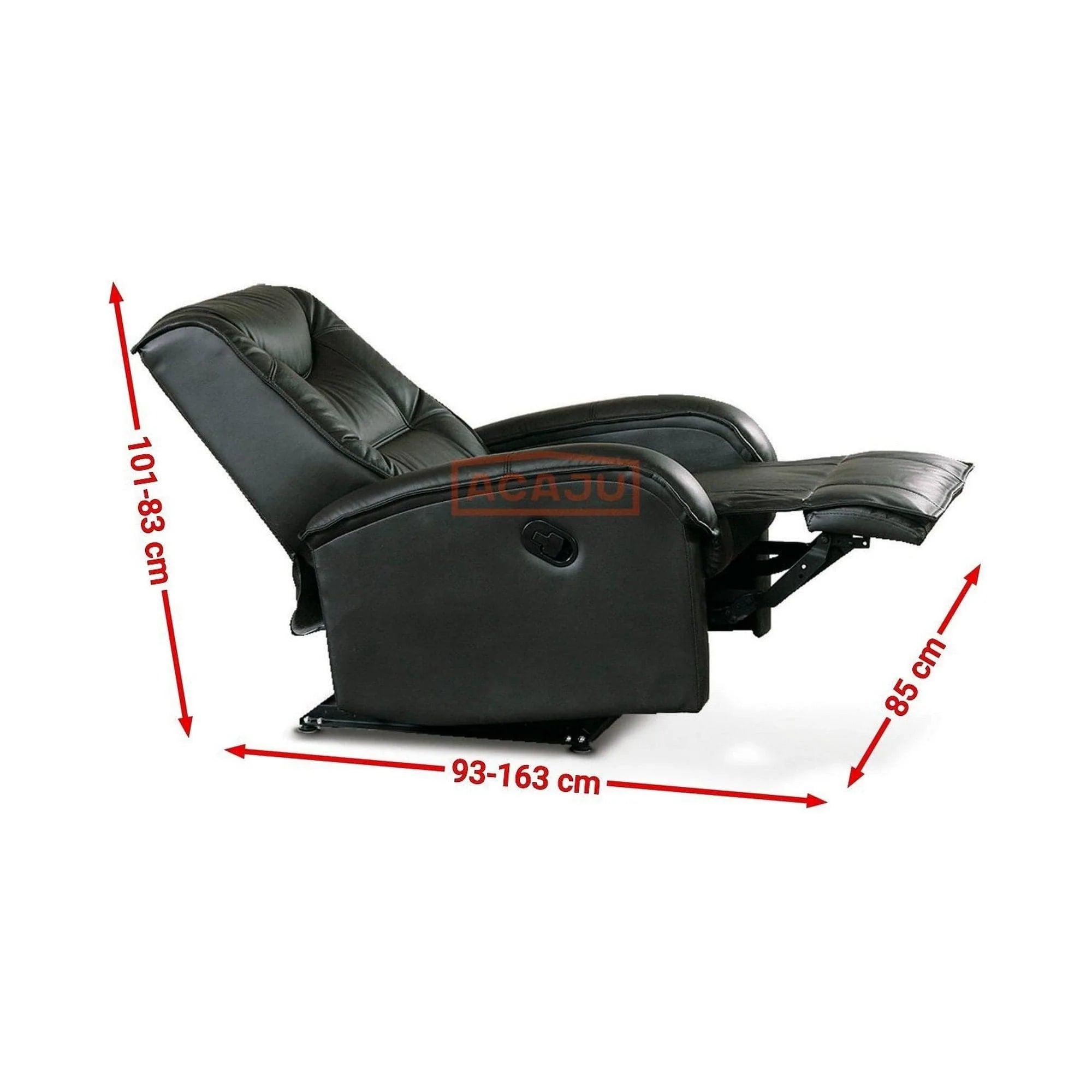 Fotoliu JEFF, negru, piele ecologica, 85x93/163x83/101 cm