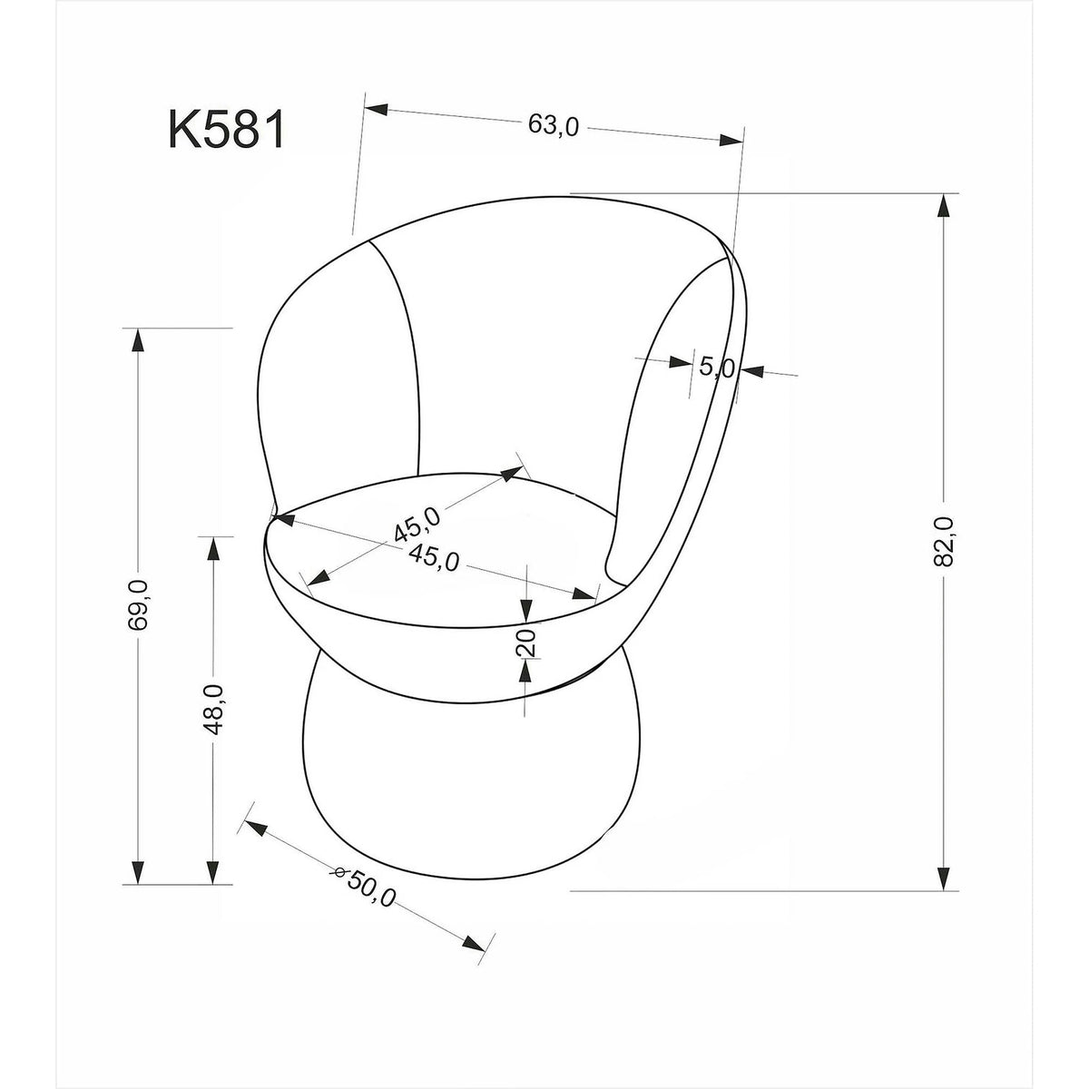 Fotoliu K581, bej, stofa clasica, 63x62x82 cm
