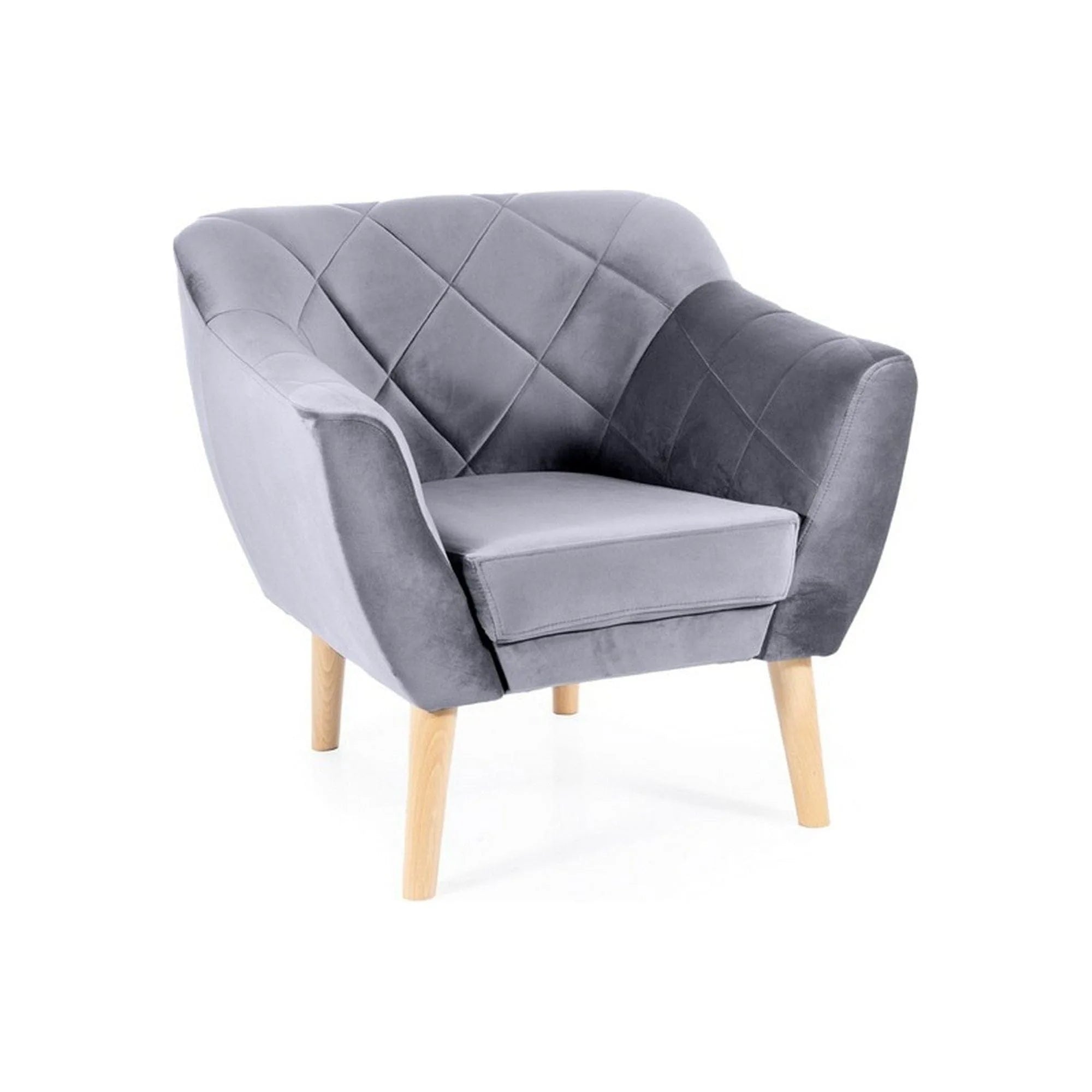 Fotoliu KARO, stofa catifelata gri deschis - Bluvel 14/fag, 78x75x76 cm