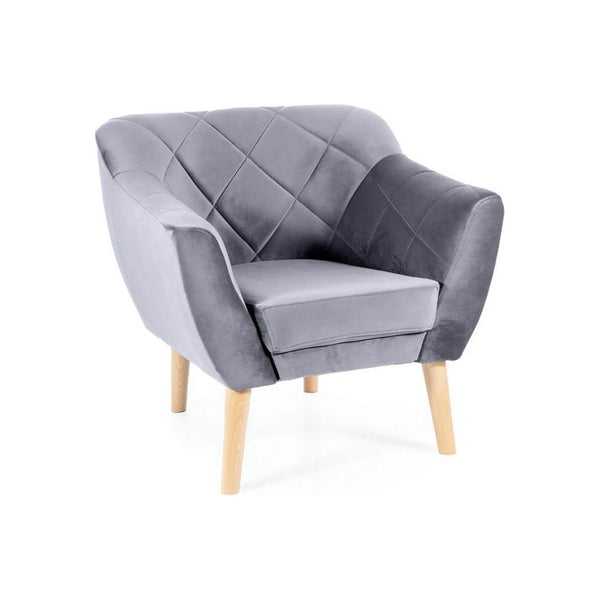 Fotoliu KARO, stofa catifelata gri deschis - Bluvel 14/fag, 78x75x76 cm