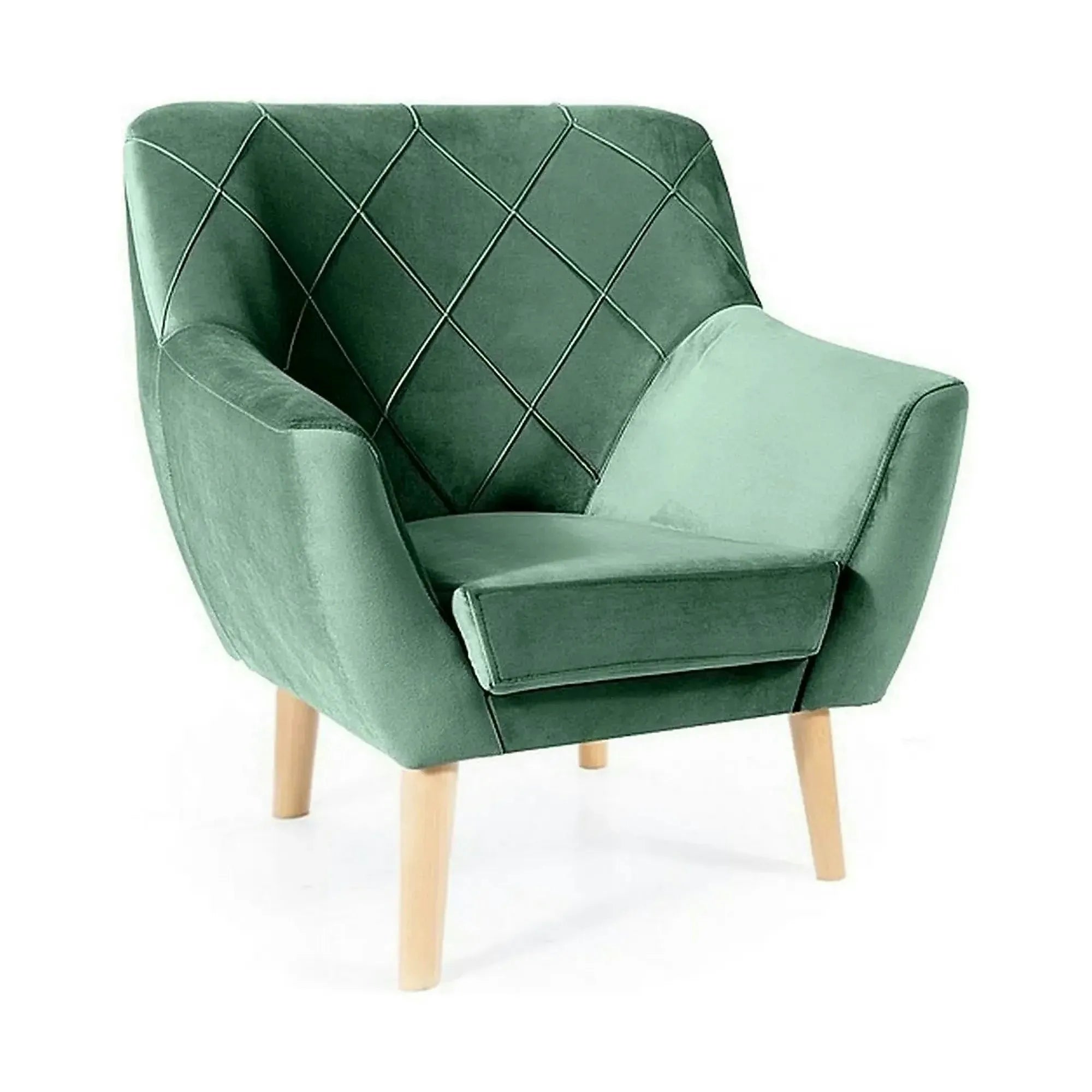 Fotoliu KIER, stofa catifelata verde - Bluvel 78/fag, 76x75x90 cm