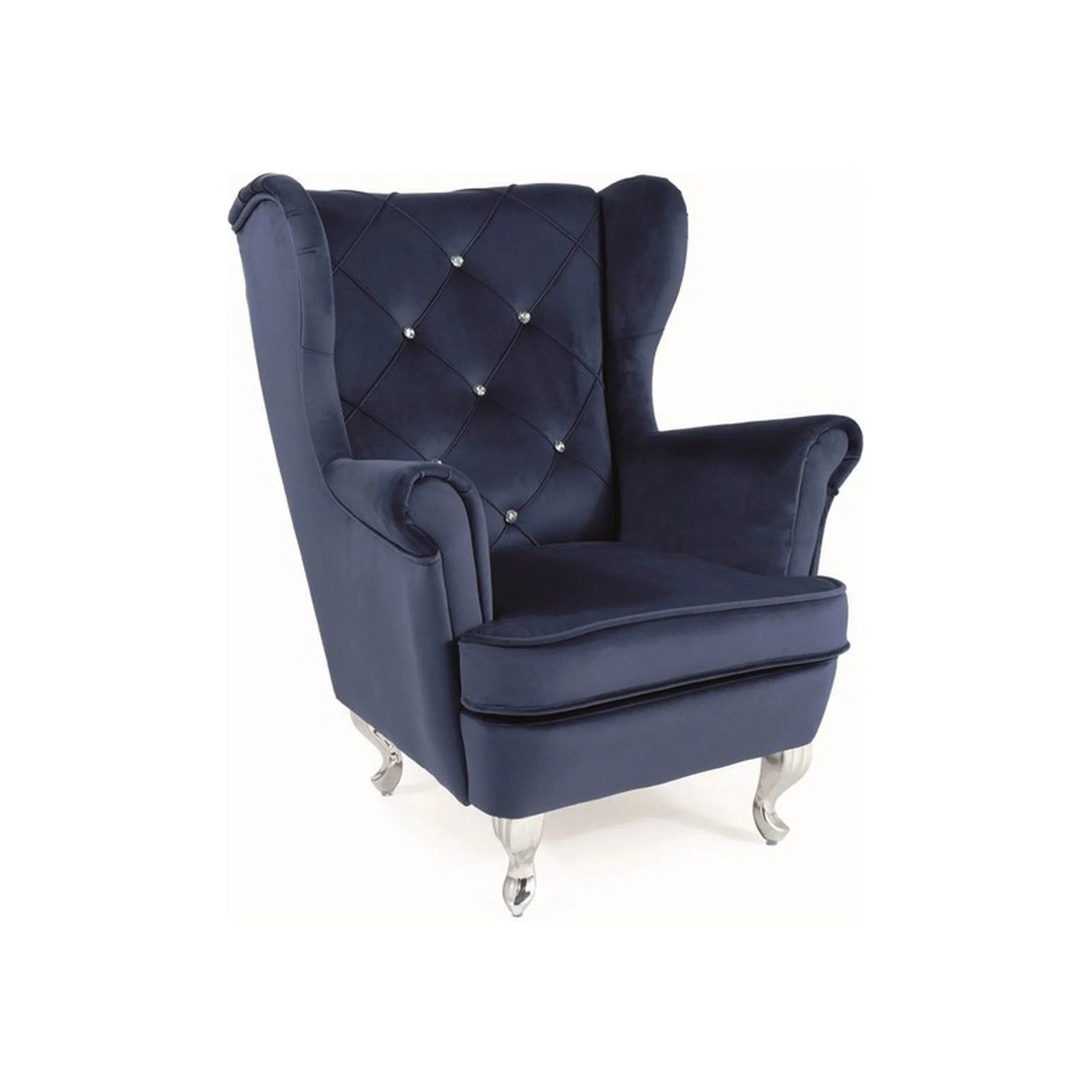 Fotoliu LILI, stofa catifelata albastru inchis - Bluvel 86/argintiu, 69x65x81 cm