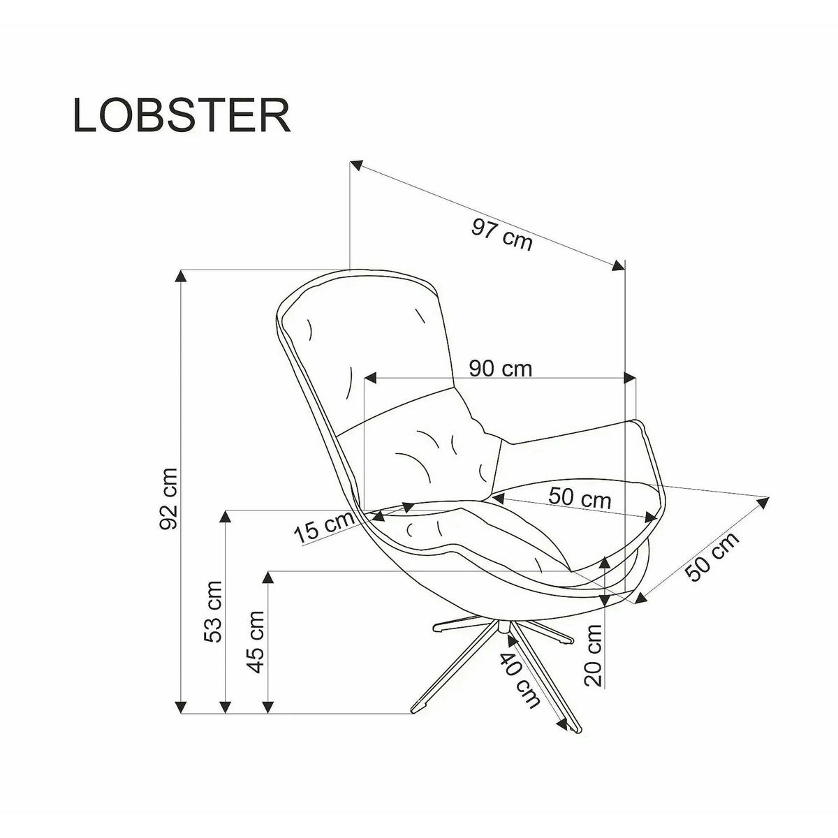 Fotoliu LOBSTER, stofa clasica bej- Haga 30, 90x97x92 cm