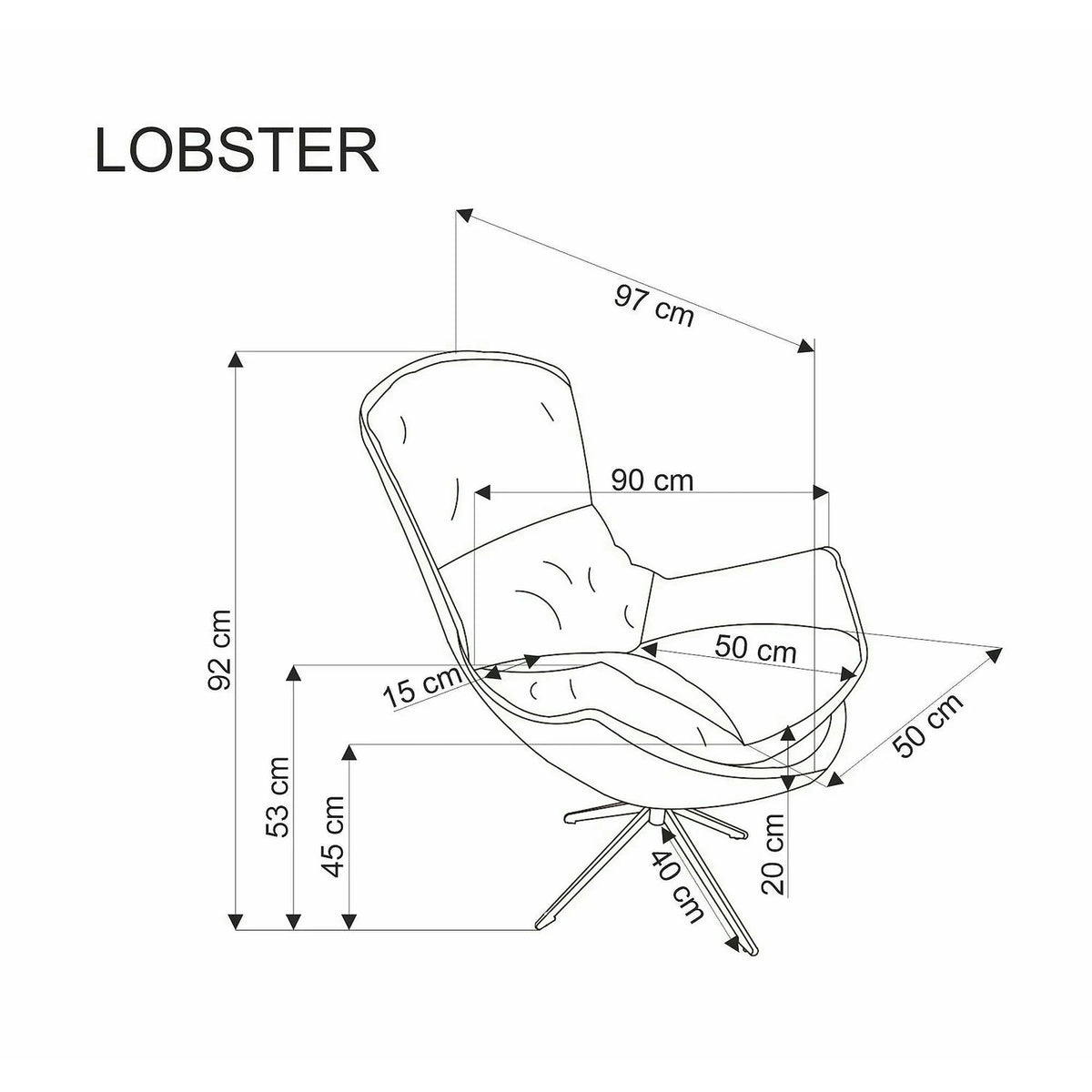 Fotoliu LOBSTER, stofa clasica scortisoara - Haga 44, 90x97x92 cm
