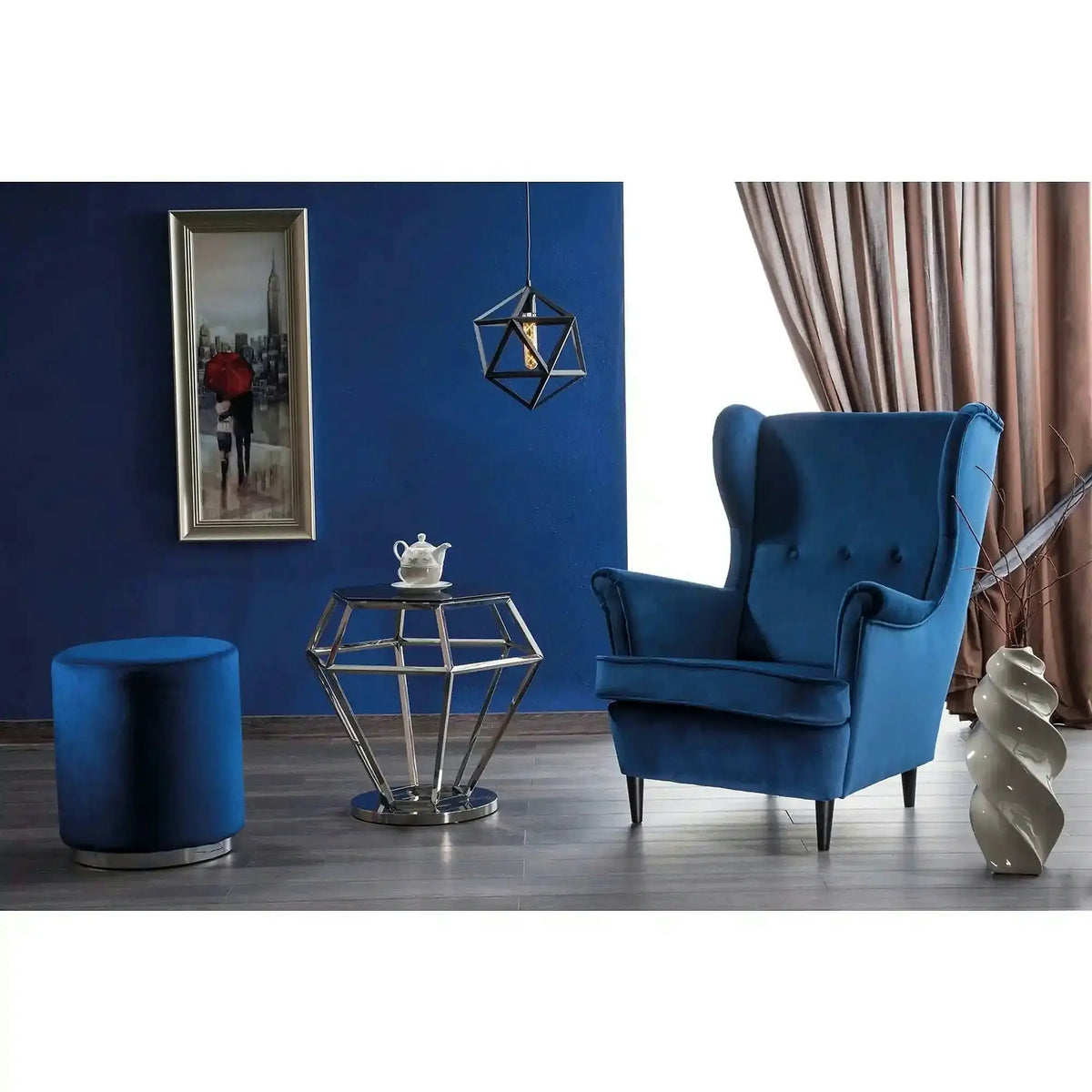 Fotoliu LORD, stofa catifelata albastru - Bluvel 86/wenge, 82x92x101 cm