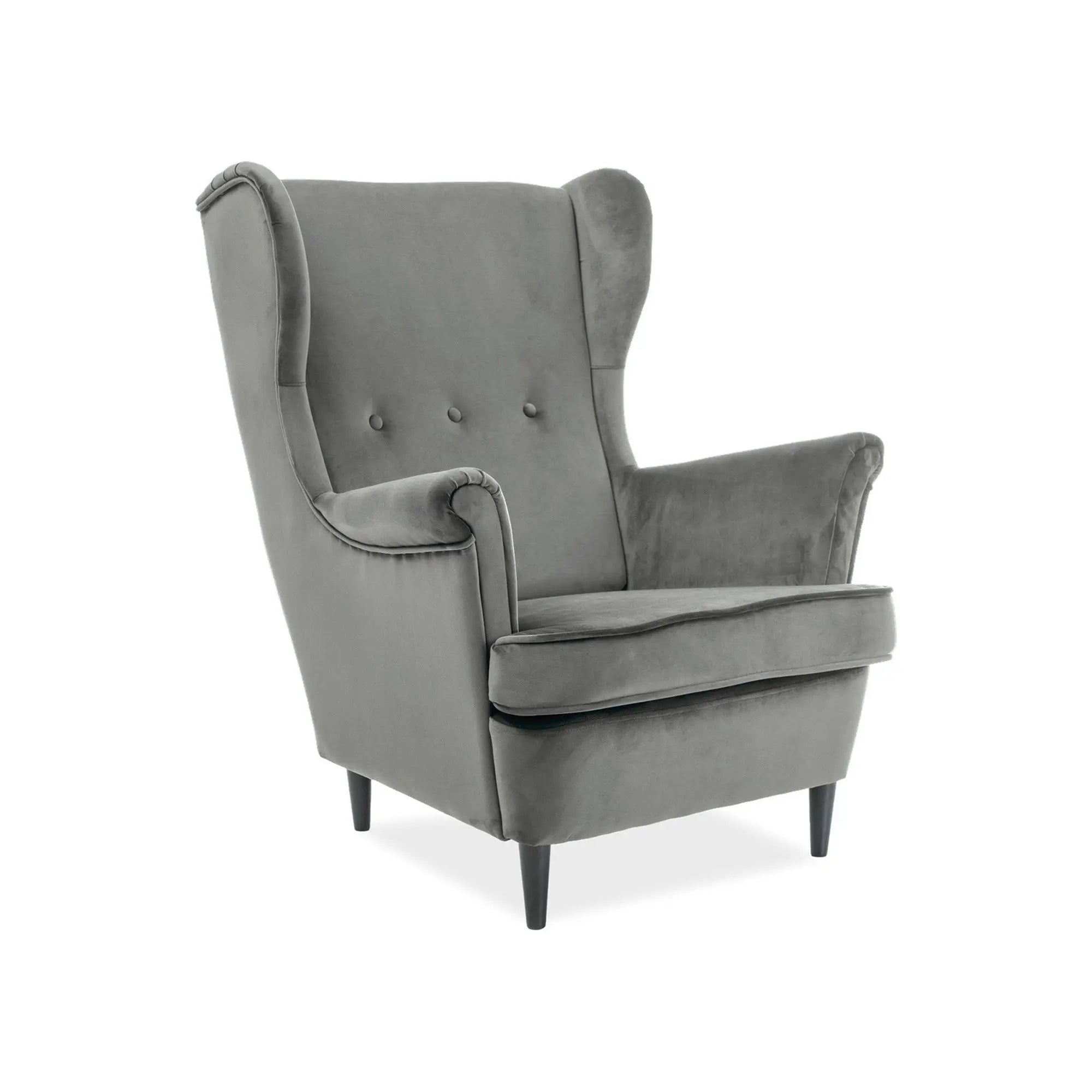 Fotoliu LORD, stofa catifelata gri - Bluvel 14/wenge, 82x92x101 cm