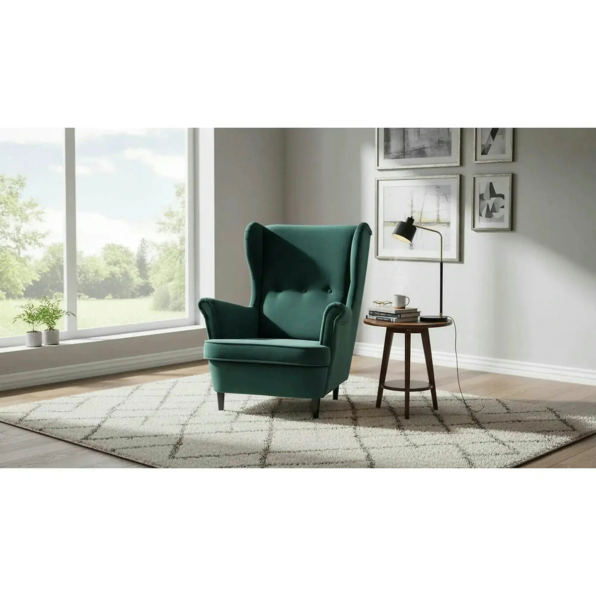 Fotoliu LORD, stofa catifelata verde - Bluvel 78/wenge, 82x92x101 cm