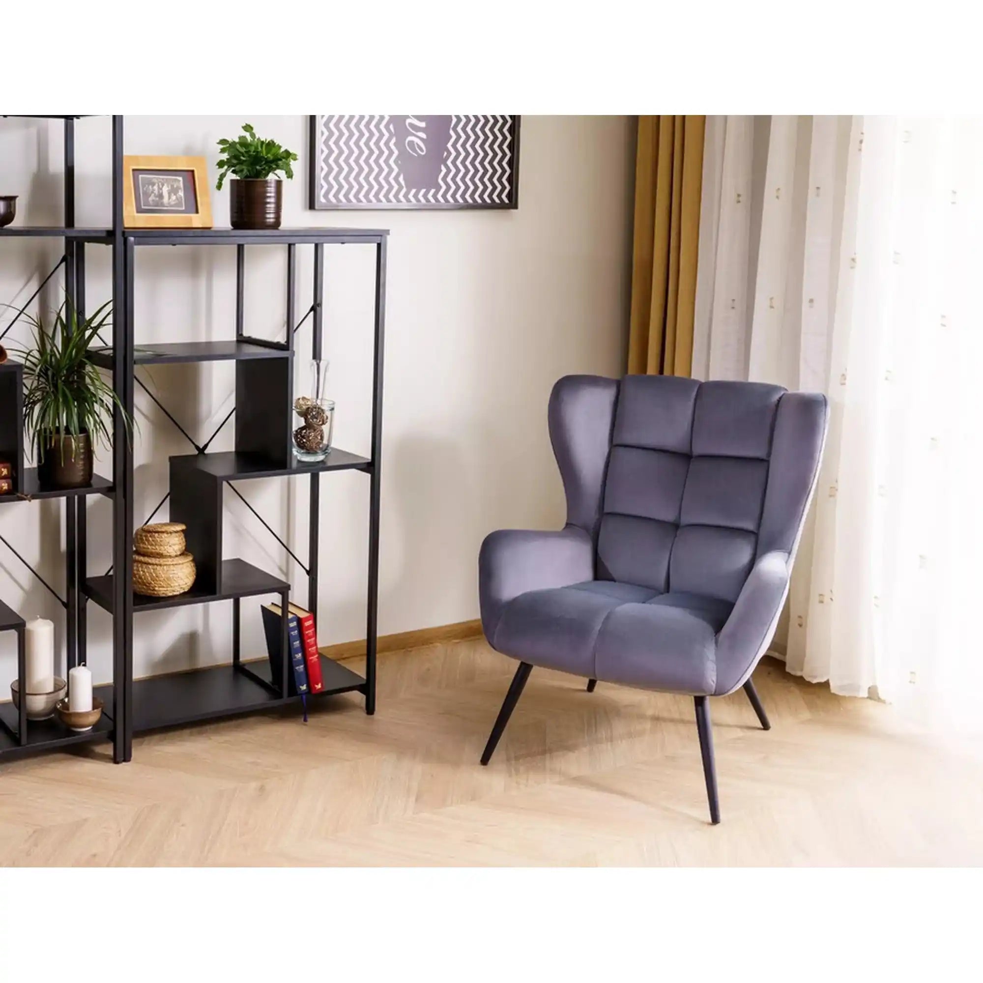 Fotoliu LOUIS, stofa catifelata gri - Bluvel 14, 75x87x91 cm