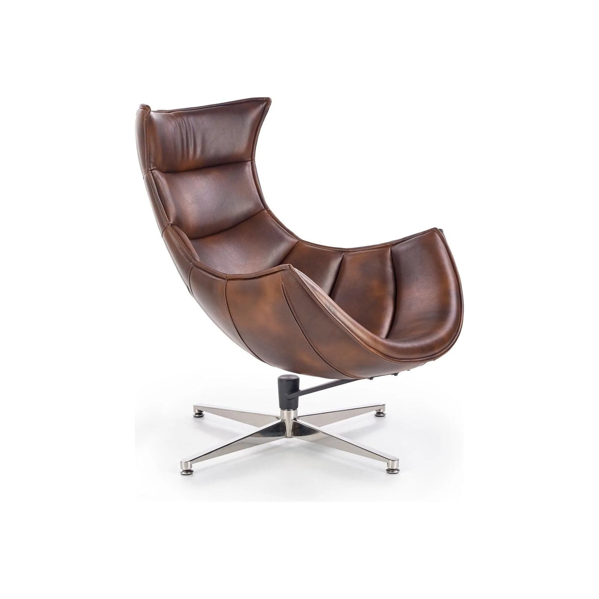 Fotoliu LUXOR, maro inchis/crom, piele ecologica/otel inoxidabil, 86x84x96 cm