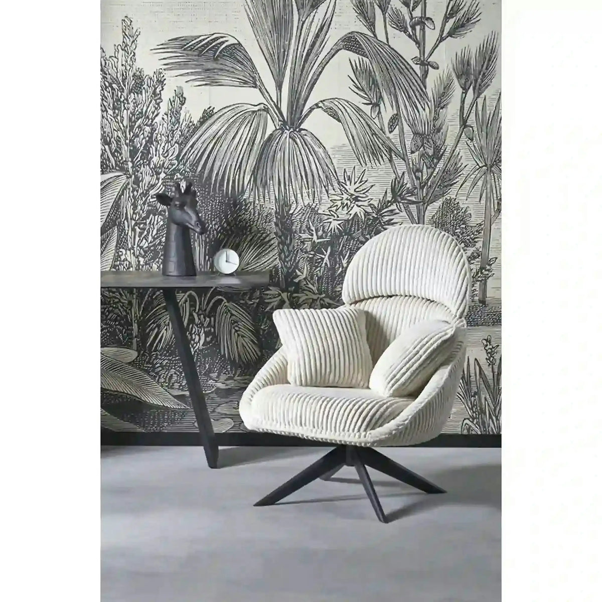 Fotoliu MERRY 2, crem/negru, stofa catifelata/otel, 78x82x100 cm