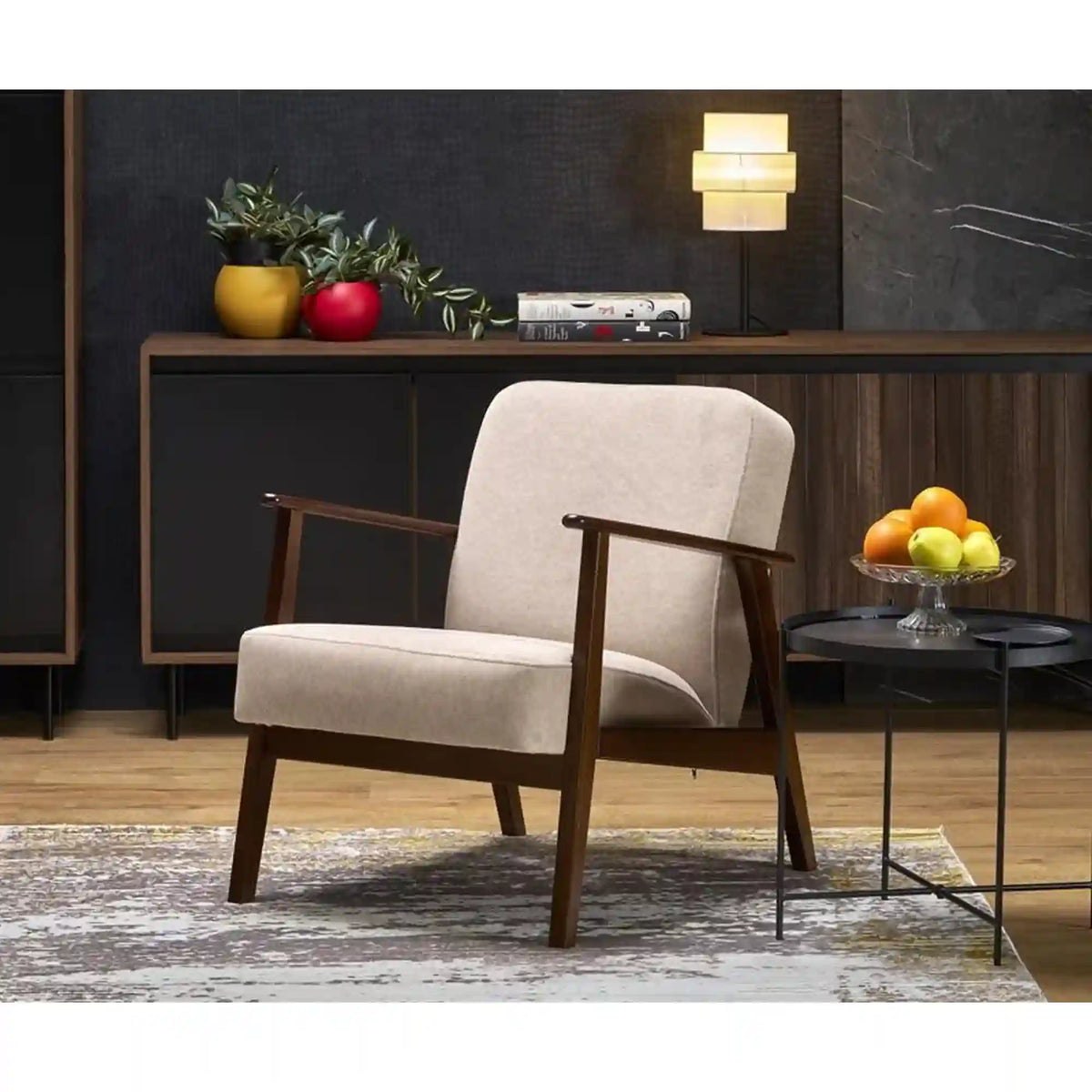 Fotoliu pentru living MILANO 1S, stofa catifelata bej - Castel 15, 65x77x77 cm