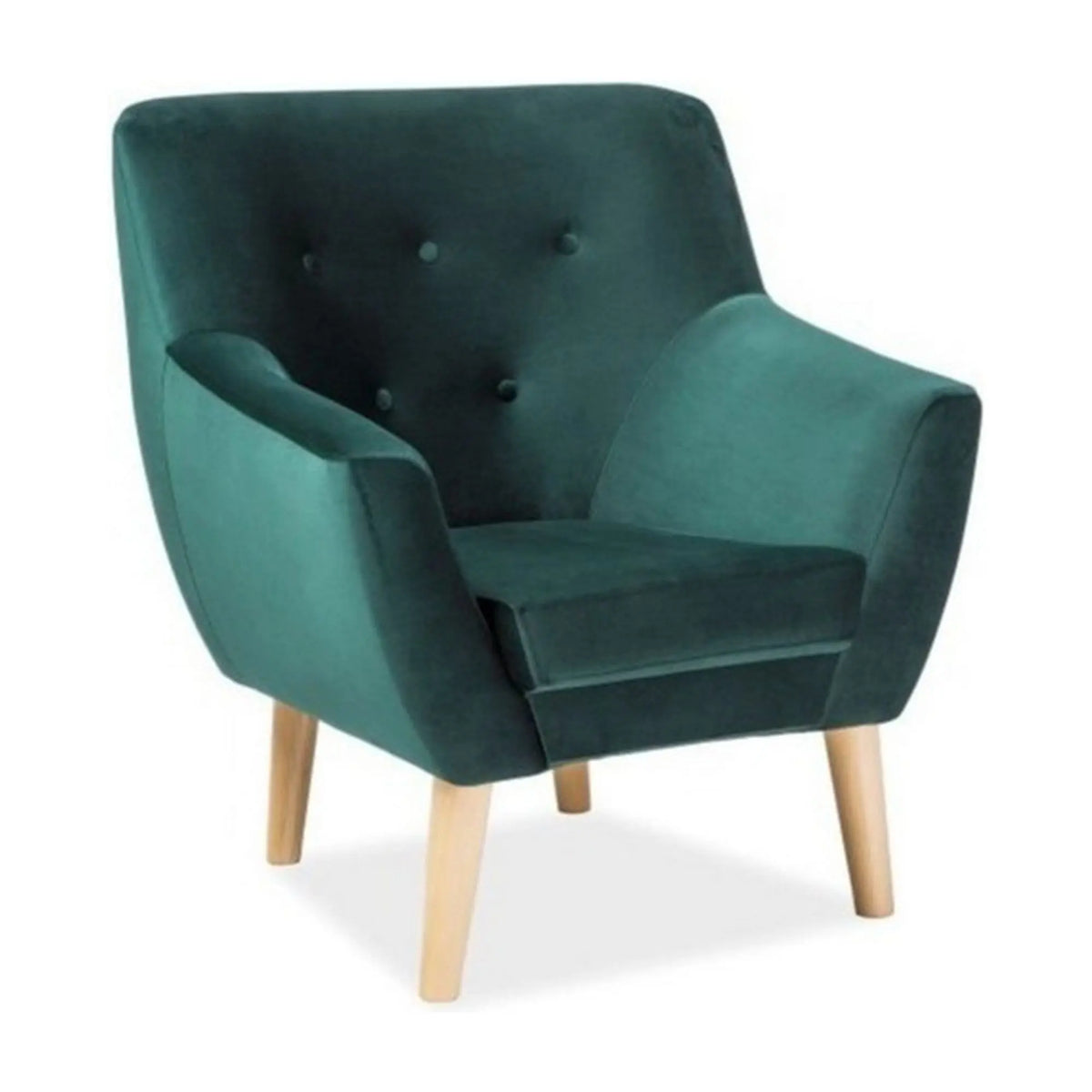 Fotoliu NORDIC 1, verde/fag, stofa catifelata/lemn, 76x75x90 cm