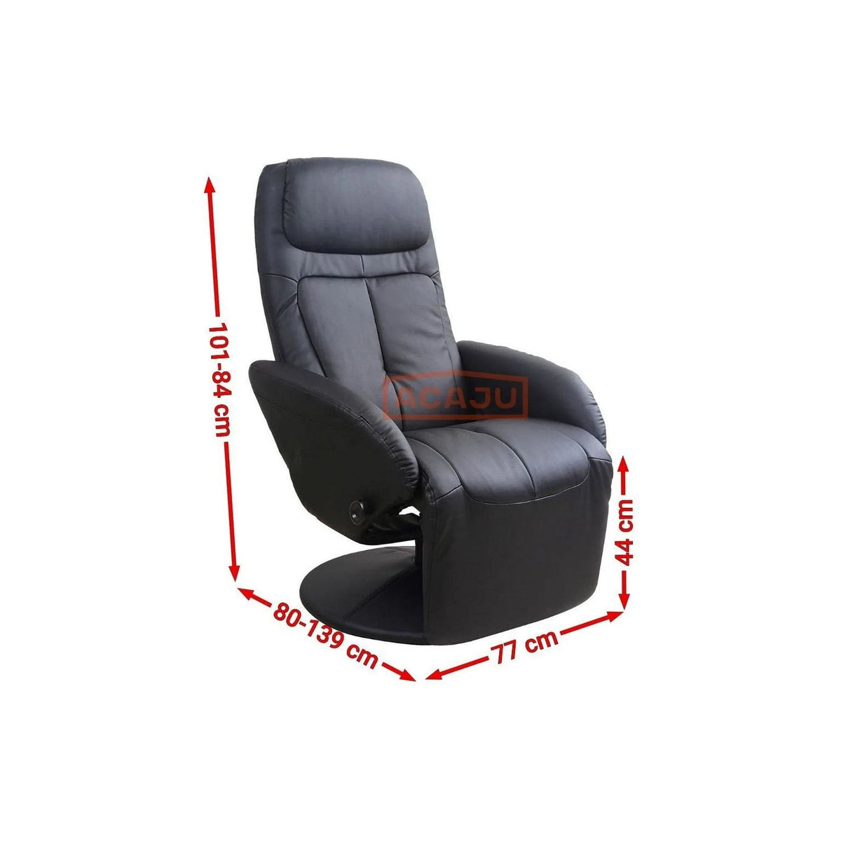 Fotoliu OPTIMA, negru, piele ecologica, 77x80/139x84/101 cm