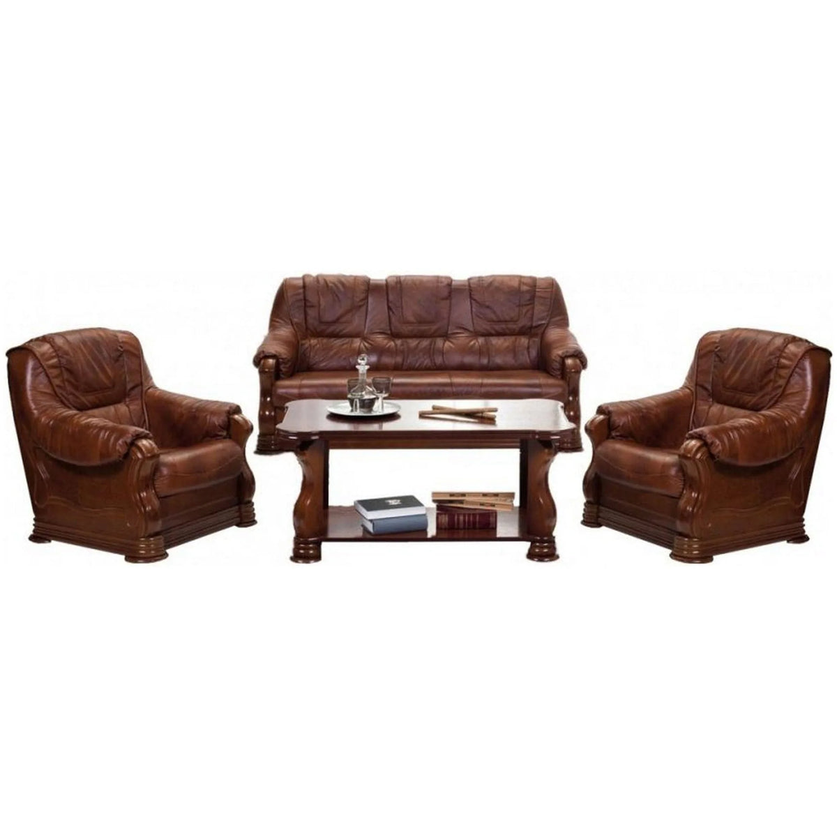 Fotoliu de piele PARMA, maro, piele naturala/lemn/placaj, 95x96x95 cm