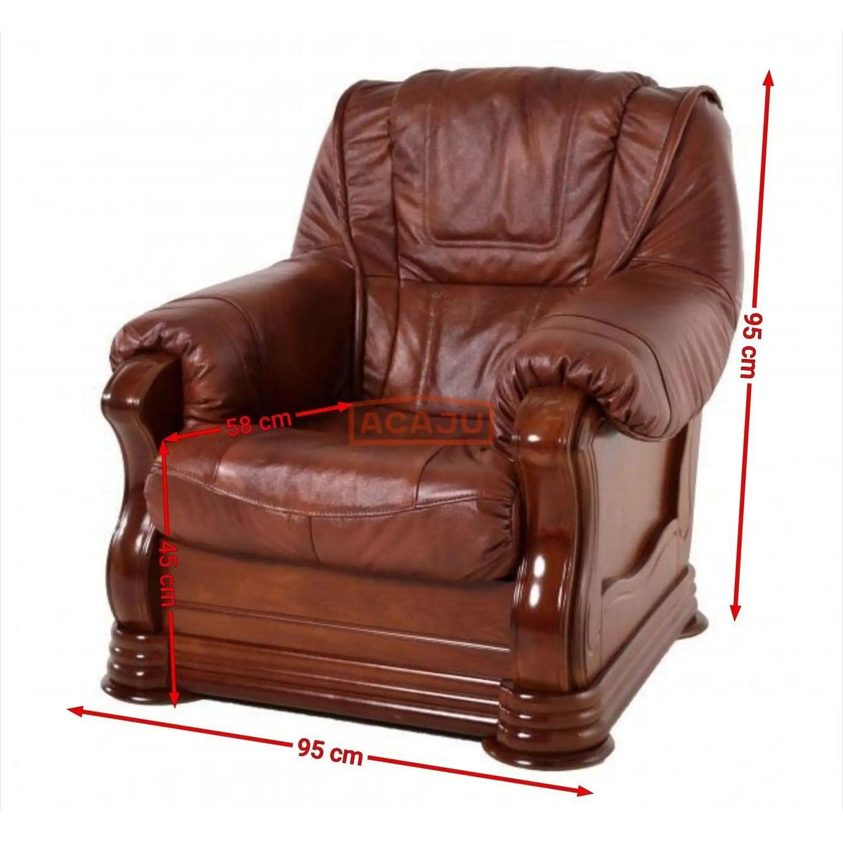 Fotoliu de piele PARMA, maro, piele naturala/lemn/placaj, 95x96x95 cm