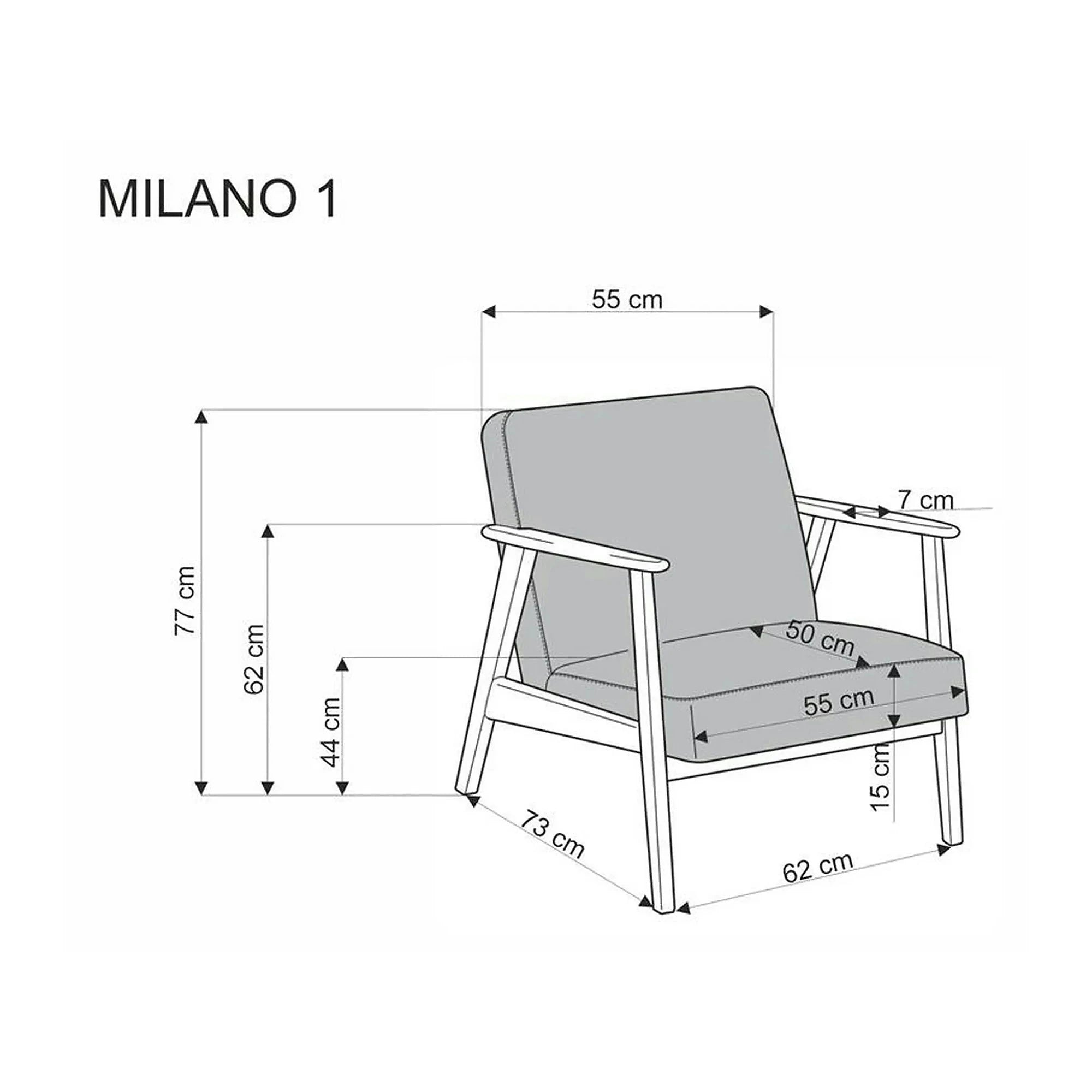 Fotoliu pentru living MILANO 1S, stofa catifelata bej - Castel 15, 65x77x77 cm