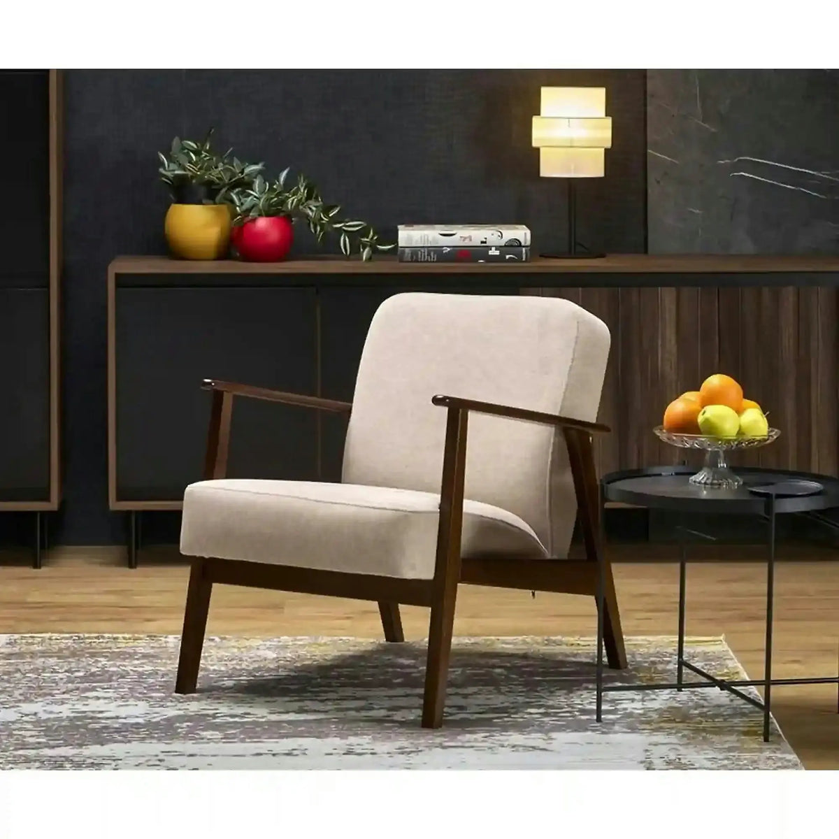 Fotoliu pentru living MILANO 1S, stofa catifelata bej - Castel 15, 65x77x77 cm