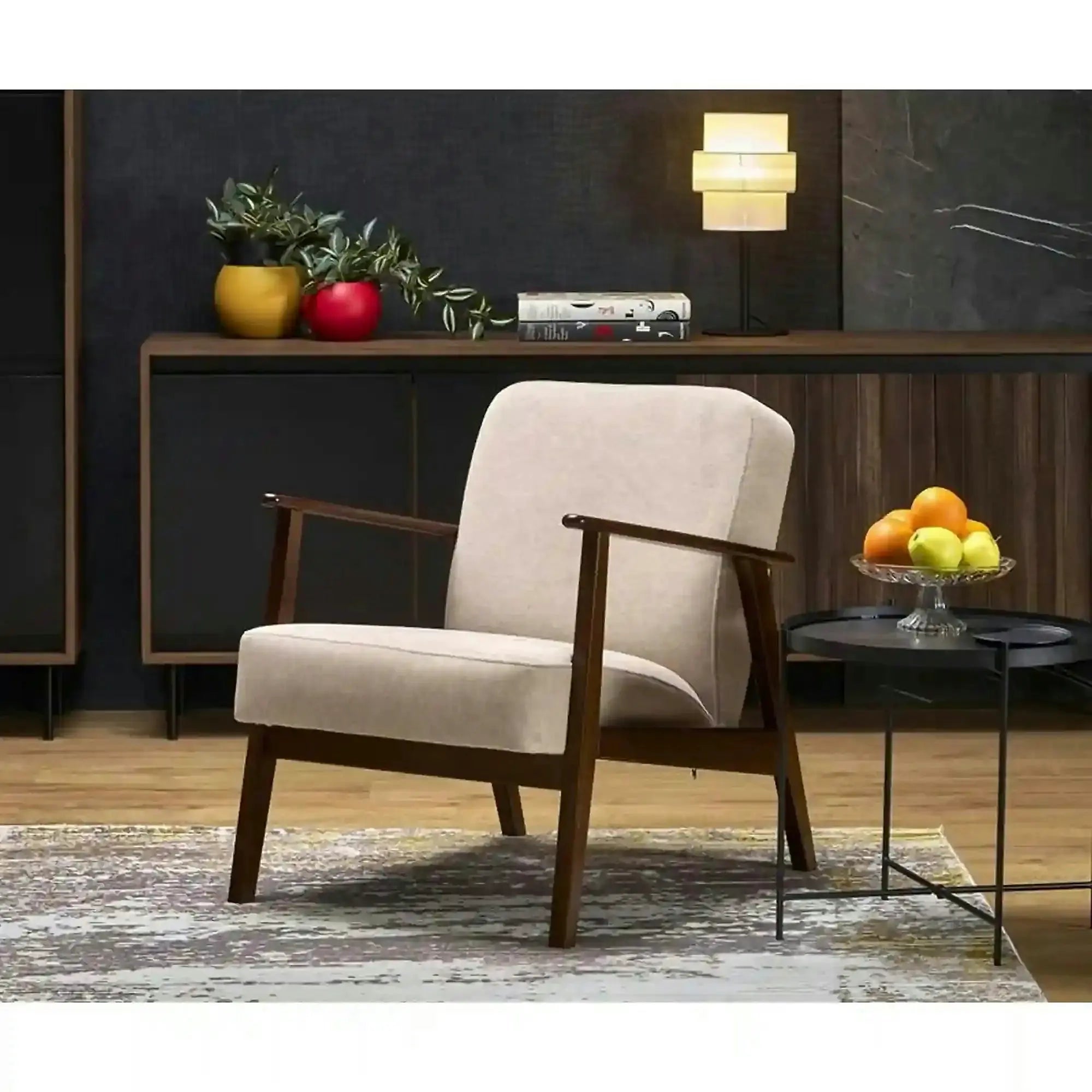 Fotoliu pentru living MILANO 1S, stofa catifelata bej - Castel 15, 65x77x77 cm