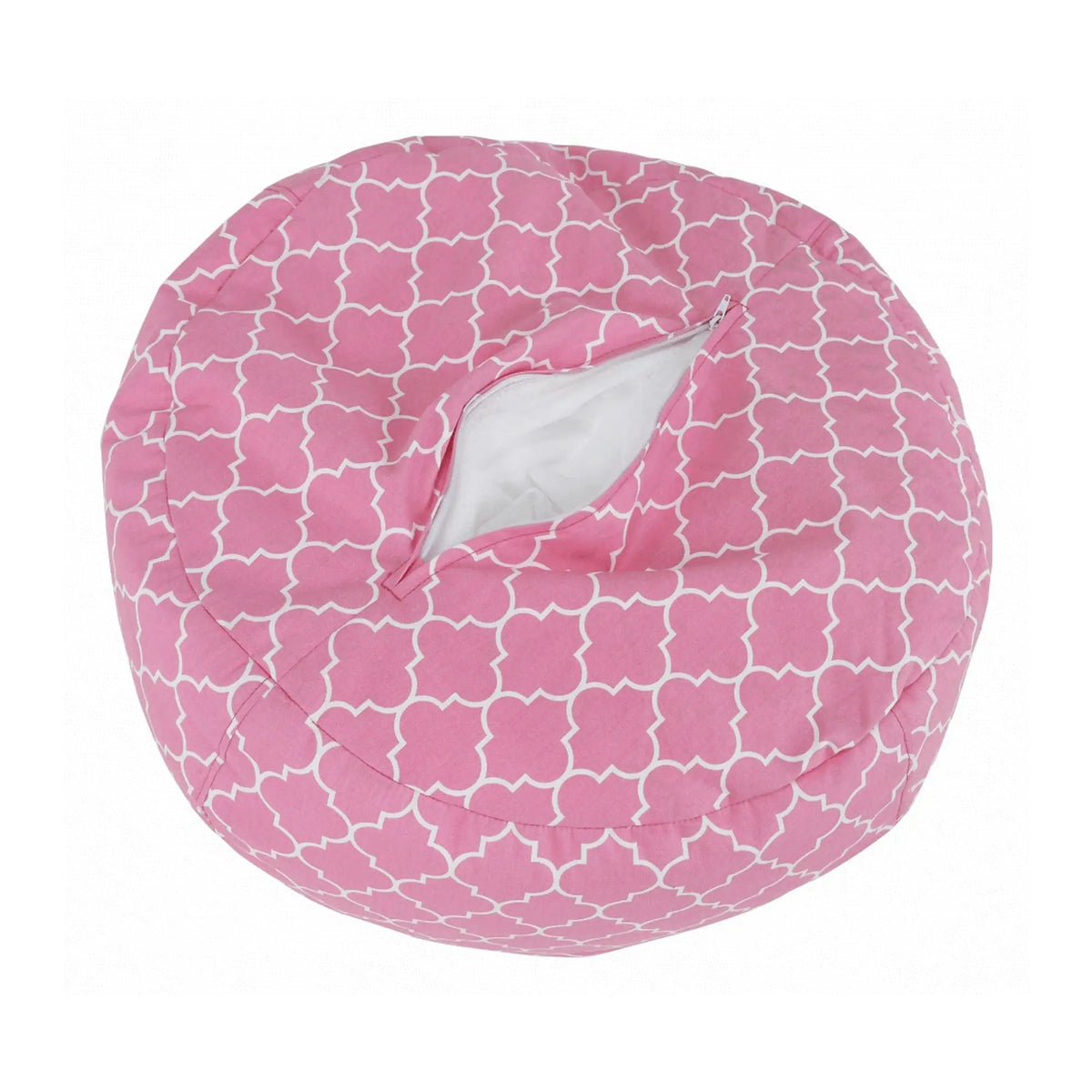Fotoliu puf GOMBY, roz/alb, material textil, 60x50x60 cm