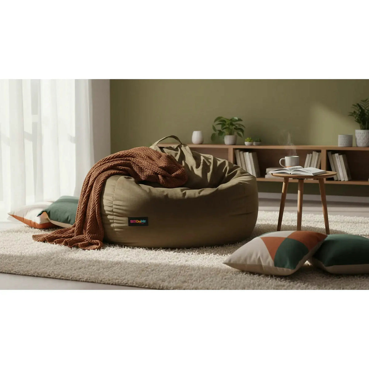Fotoliu puf TRIKALO, maro taupe, material textil, 75x100 cm