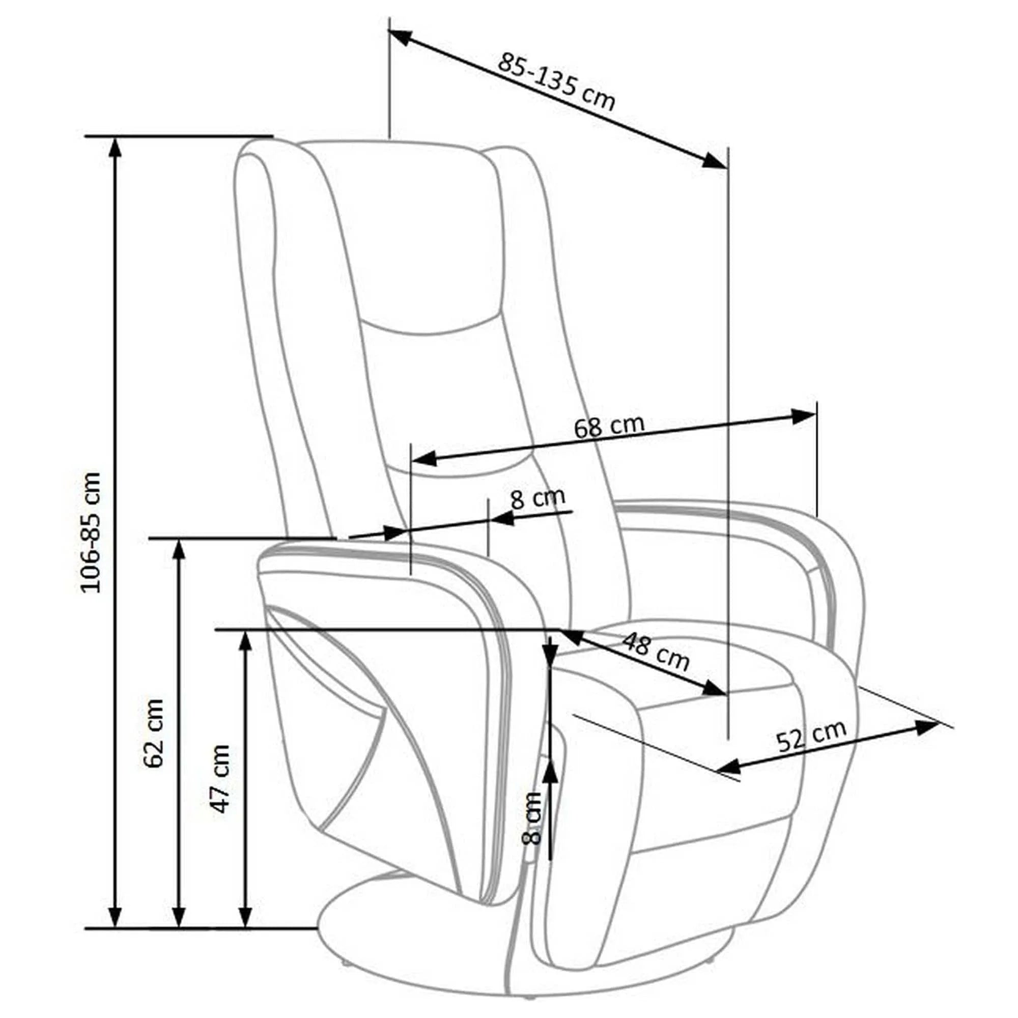 Fotoliu PULSAR, gri, piele ecologica, 68x85/135x85/106 cm