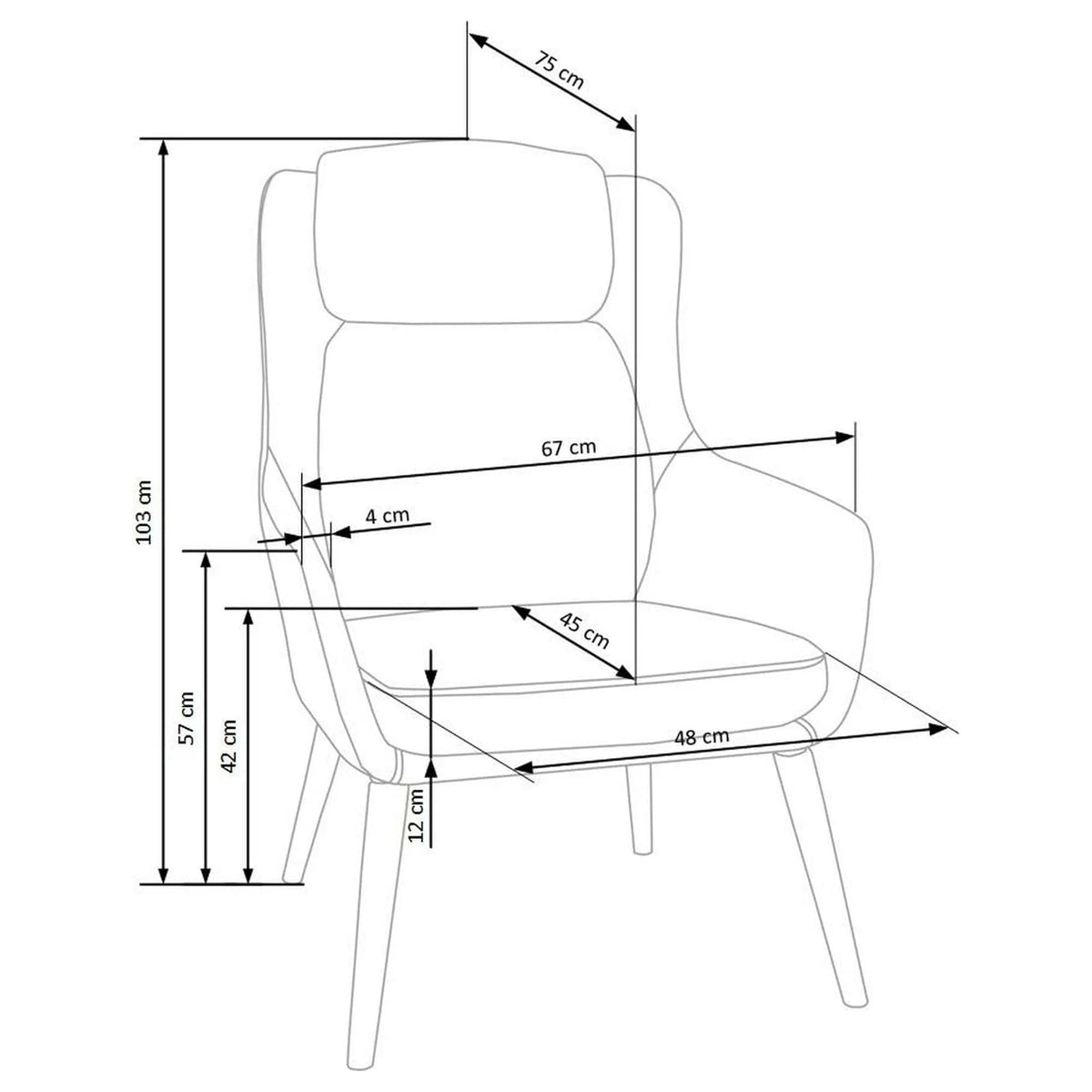 Fotoliu PURIO, gri/stejar, stofa/lemn, 67x75x103 cm