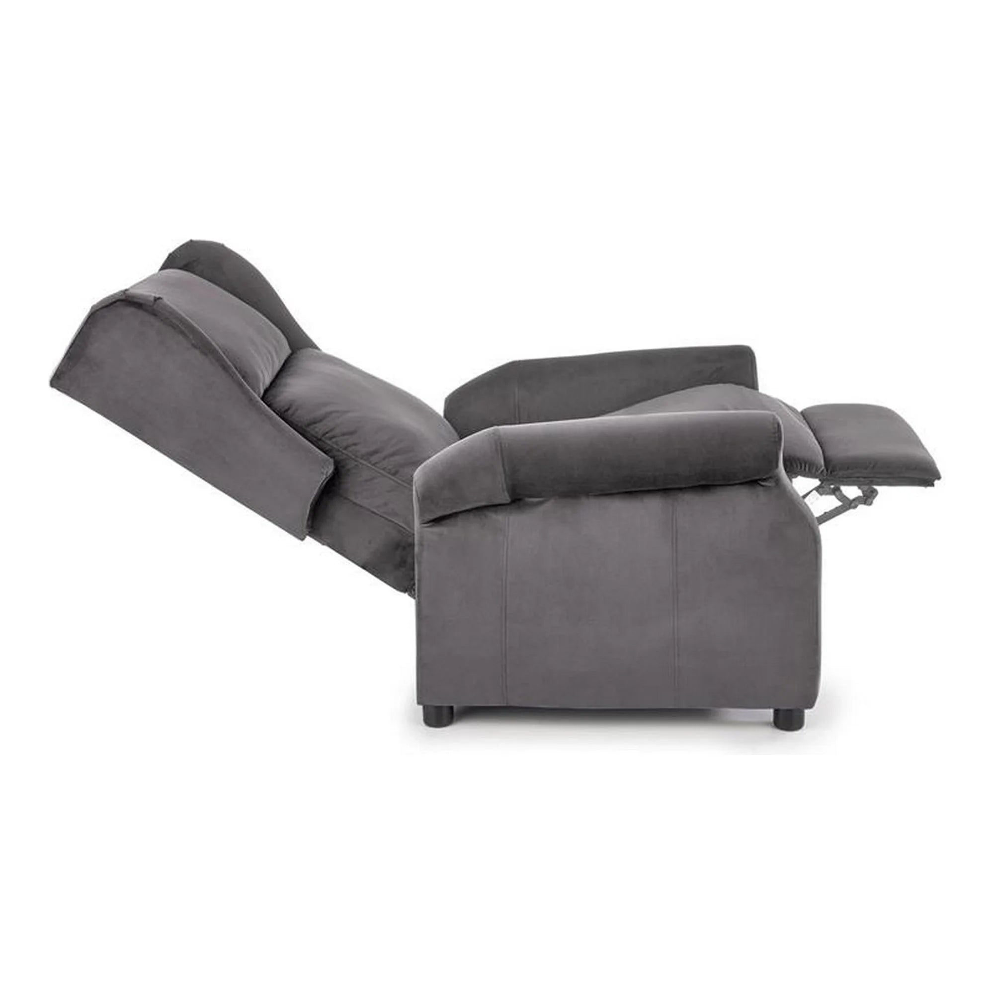 Fotoliu rabatabil AGUSTIN 2, gri/negru, stofa catifelata/metal, 75x92/160x107/83 cm