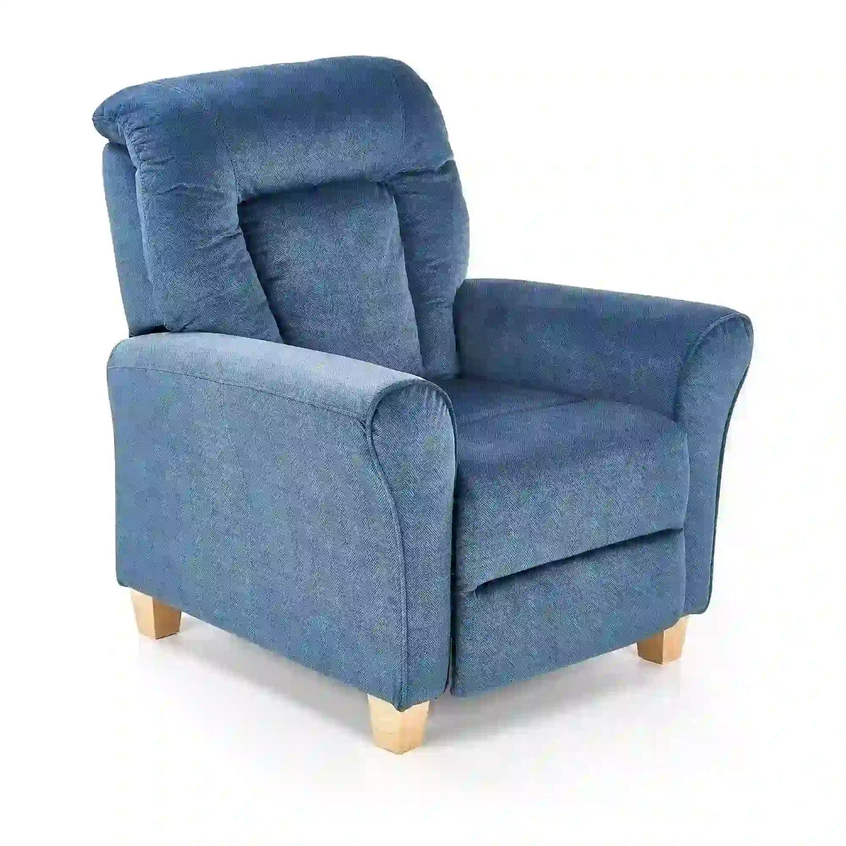 Fotoliu rabatabil BARD, albastru inchis/stejar, stofa/lemn, 90x90/158x76/102 cm