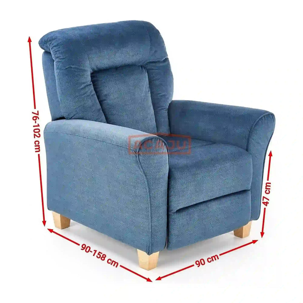 Fotoliu rabatabil BARD, albastru inchis/stejar, stofa/lemn, 90x90/158x76/102 cm