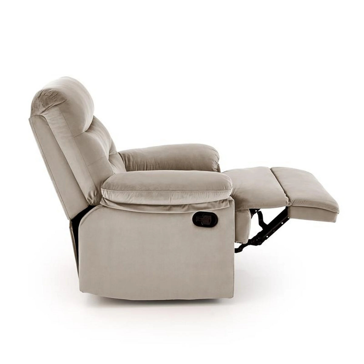 Fotoliu cu recliner DRAGER, bej/negru, stofa catifelata/metal, 88x90/160x105 cm