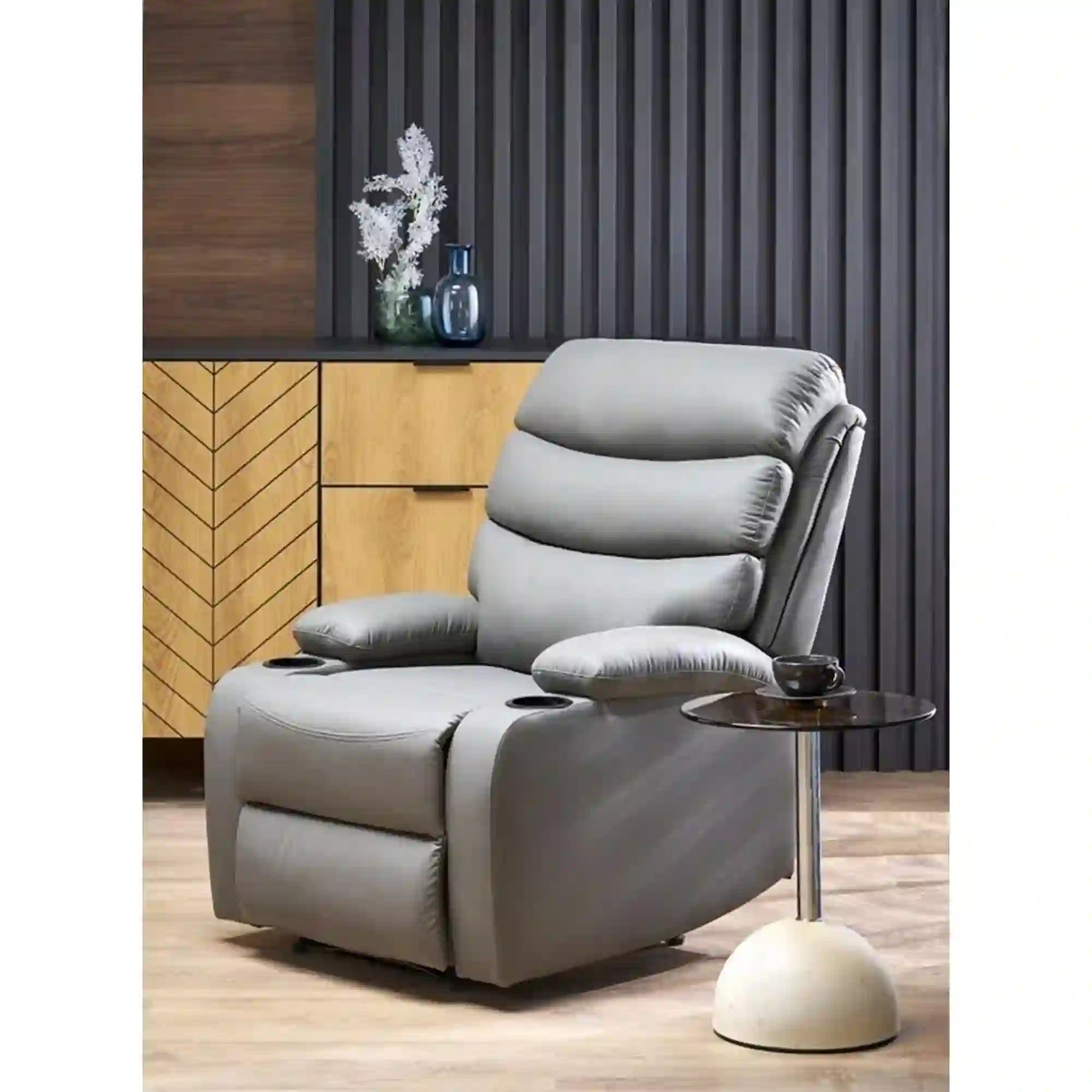 Fotoliu rabatabil PERUS, gri/negru, piele ecologica/metal, 80x100/168x101/80 cm