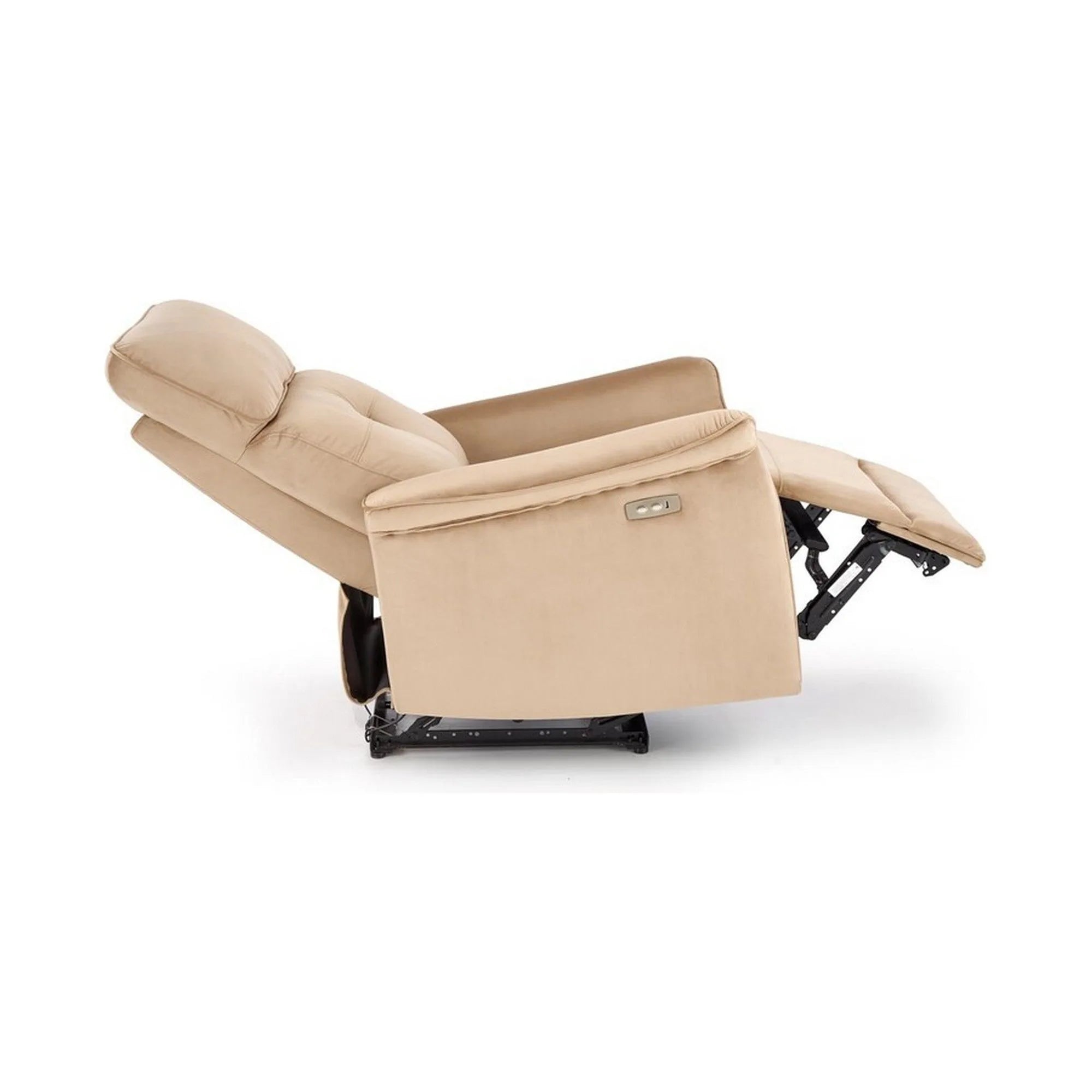 Fotoliu rabatabil SEMIR, bej/negru, stofa catifelata/metal, 80x90/170x92/108 cm