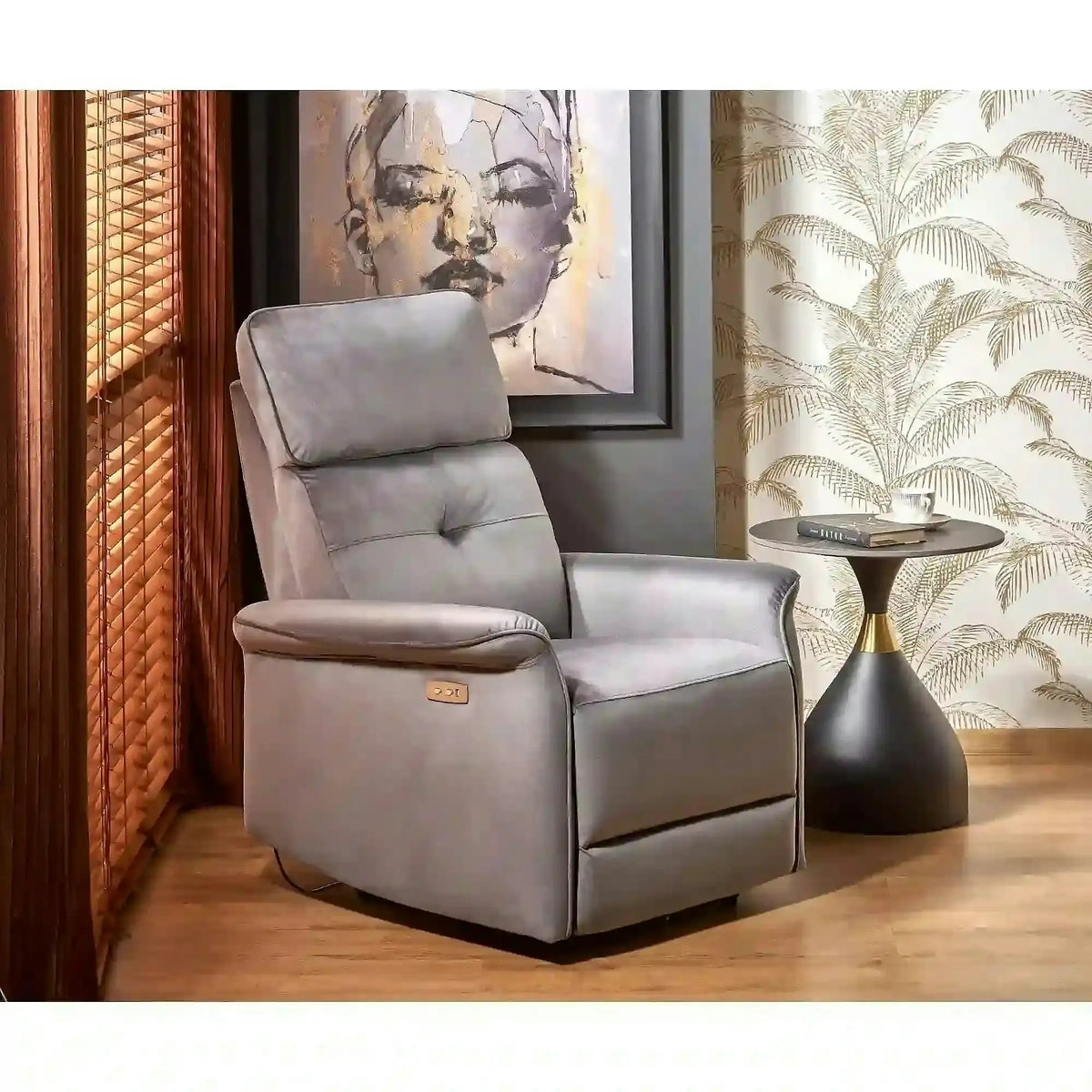Fotoliu rabatabil SEMIR, gri/negru, stofa catifelata/metal, 80x90/170x92/108 cm