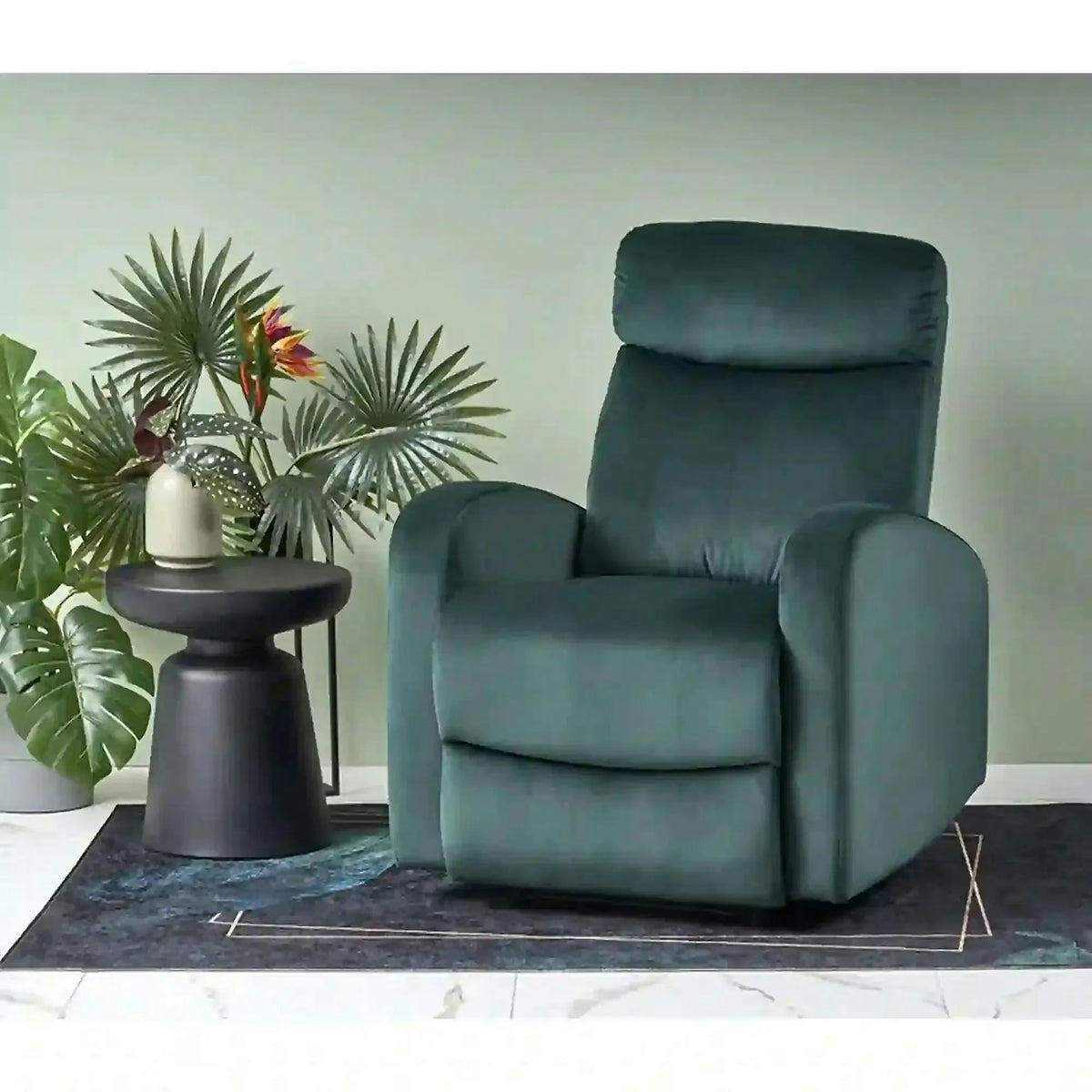 Fotoliu rabatabil WONDER, verde inchis/negru, stofa catifelata/metal, 75x95/140x90/98 cm