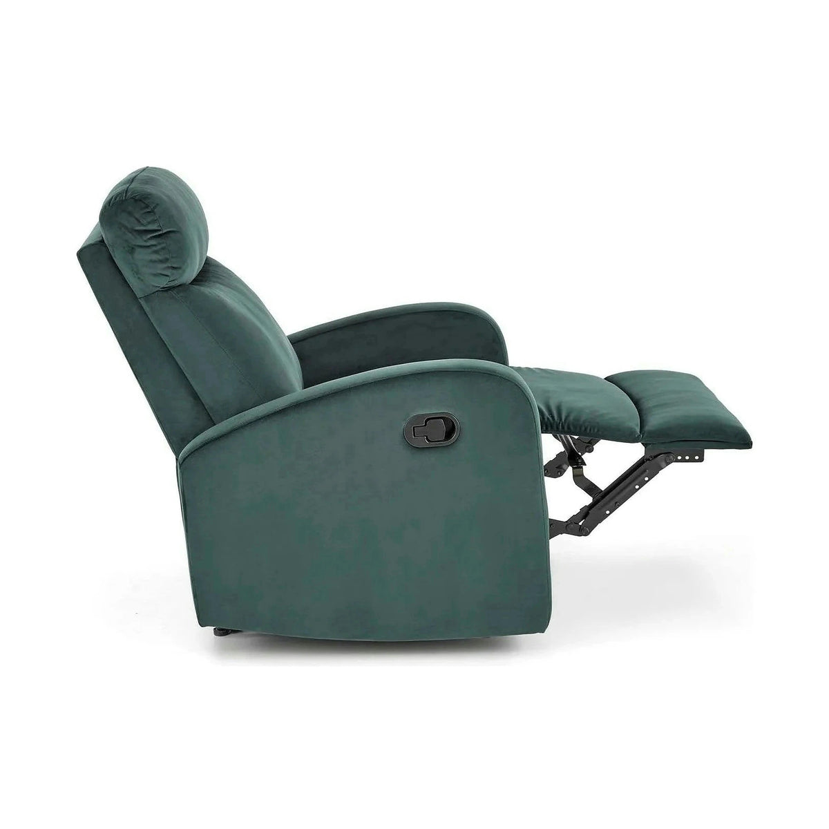 Fotoliu rabatabil WONDER, verde inchis/negru, stofa catifelata/metal, 75x95/140x90/98 cm