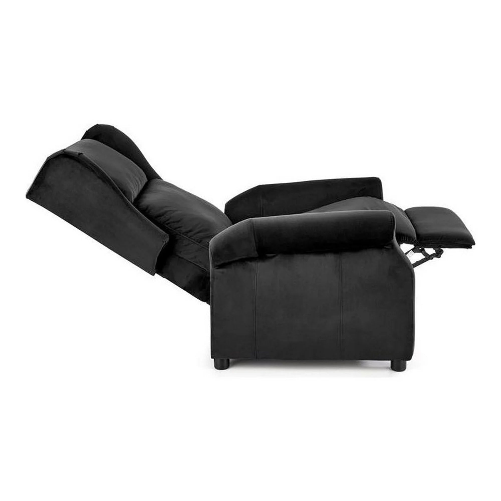 Fotoliu recliner AGUSTIN 2, negru, stofa catifelata/lemn, 75x92/160x83/107 cm