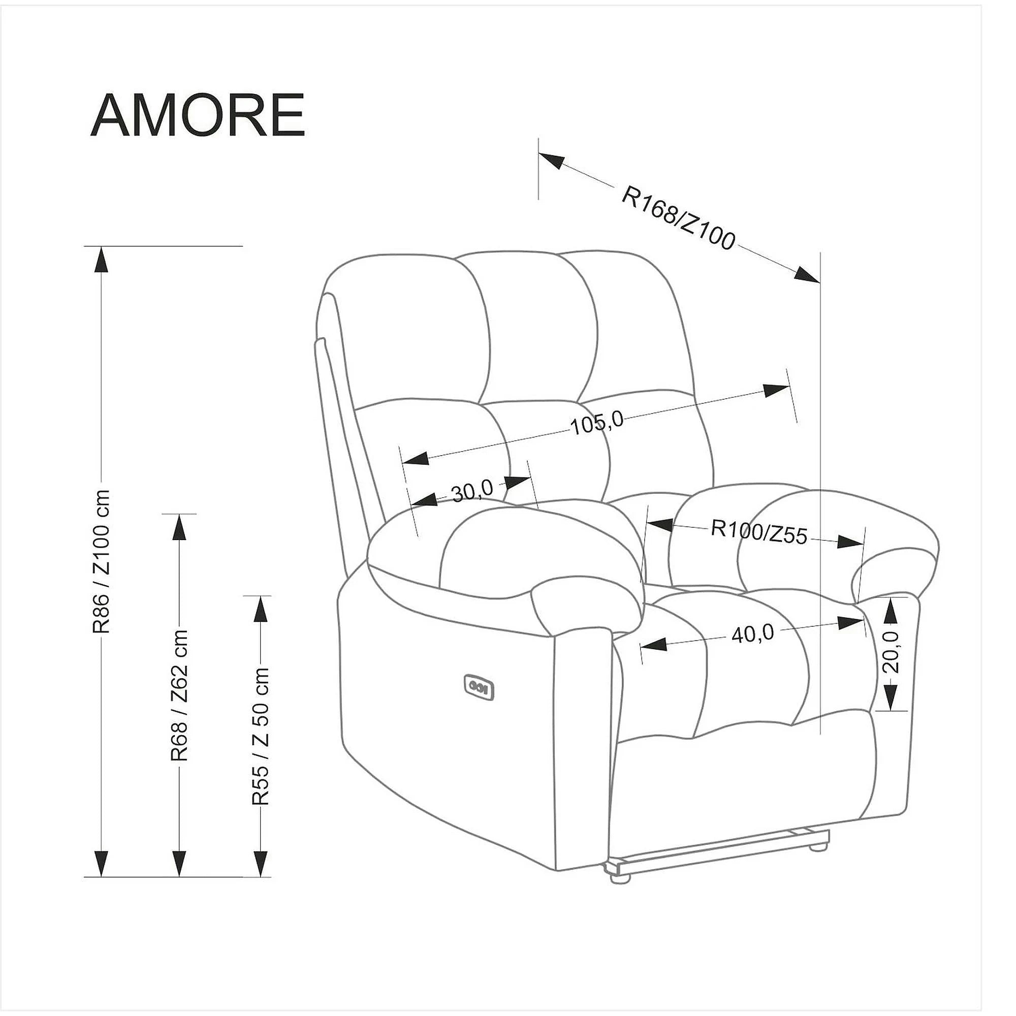 Fotoliu recliner AMORE, gri, stofa, 105x100x86 cm