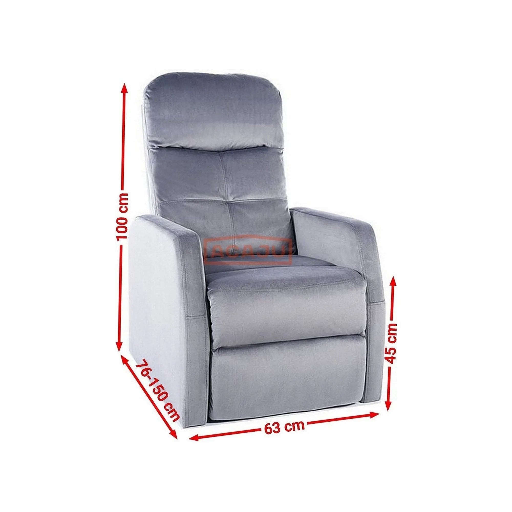 Fotoliu recliner ARES, gri, stofa catifelata, 63x76/150x100 cm