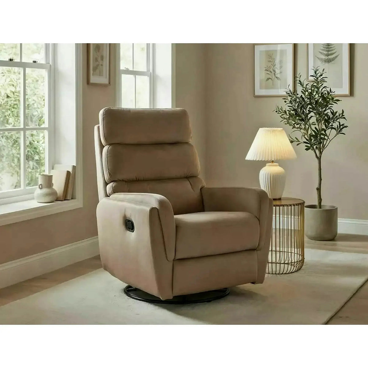 Fotoliu recliner ARGOS, stofa catifelata bej - Bluvel 28, 78x84/162x107 cm