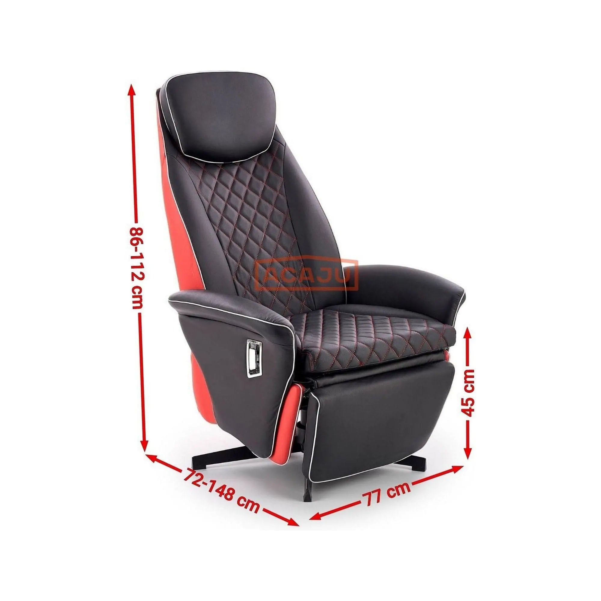 Fotoliu recliner CAMARO, negru/rosu, piele ecologica/otel, 77x72/146x86/112 cm