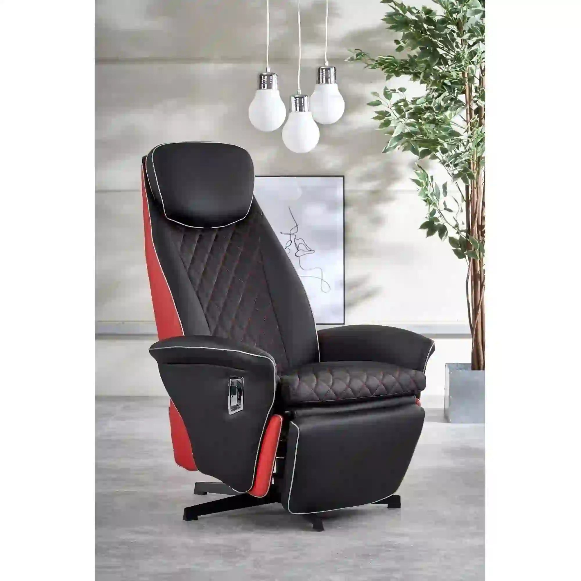 Fotoliu recliner CAMARO, negru/rosu, piele ecologica/otel, 77x72/146x86/112 cm
