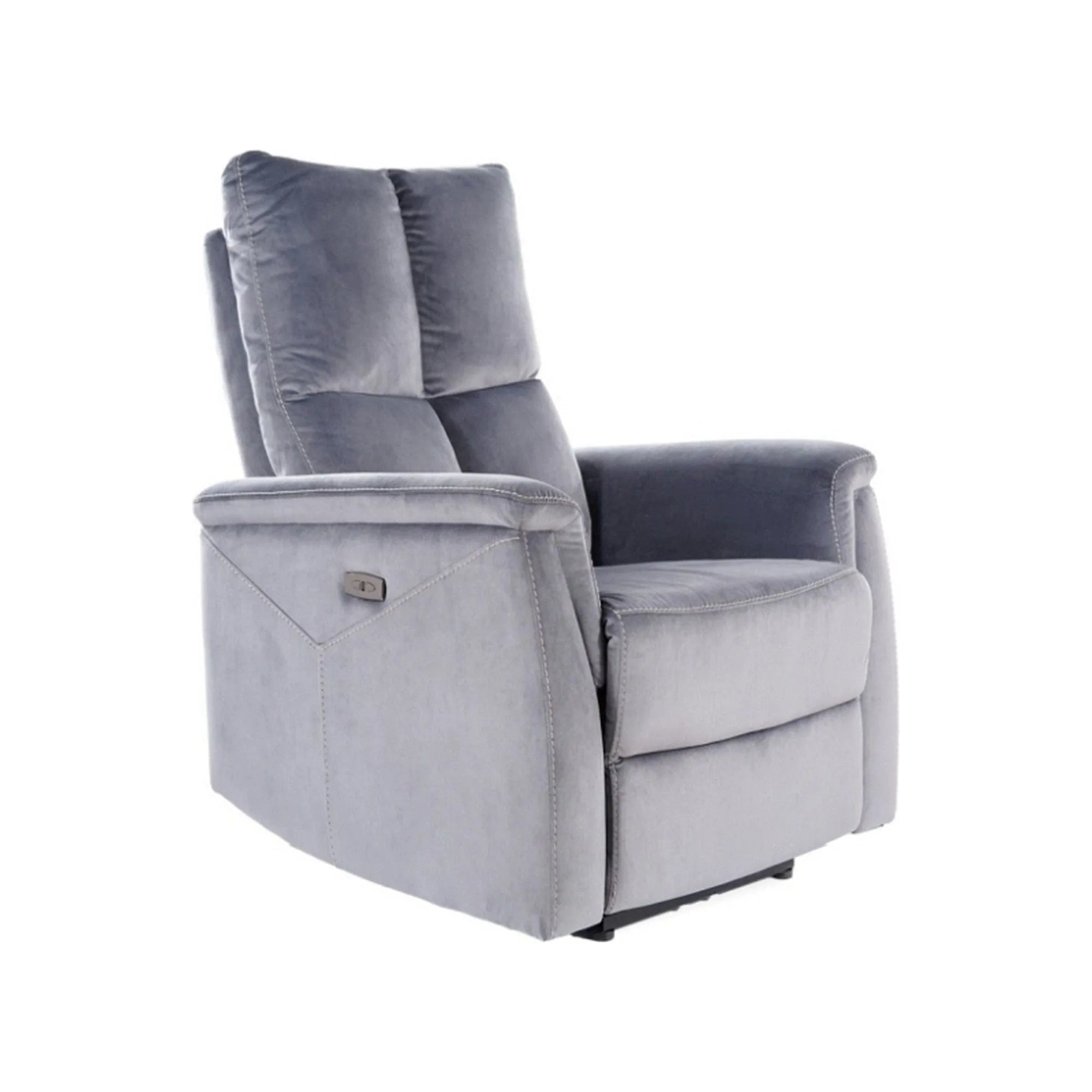 Fotoliu recliner cu functie de masaj NEPTUN M, gri inchis/negru, stofa catifelata/metal 76x94/160x96 cm