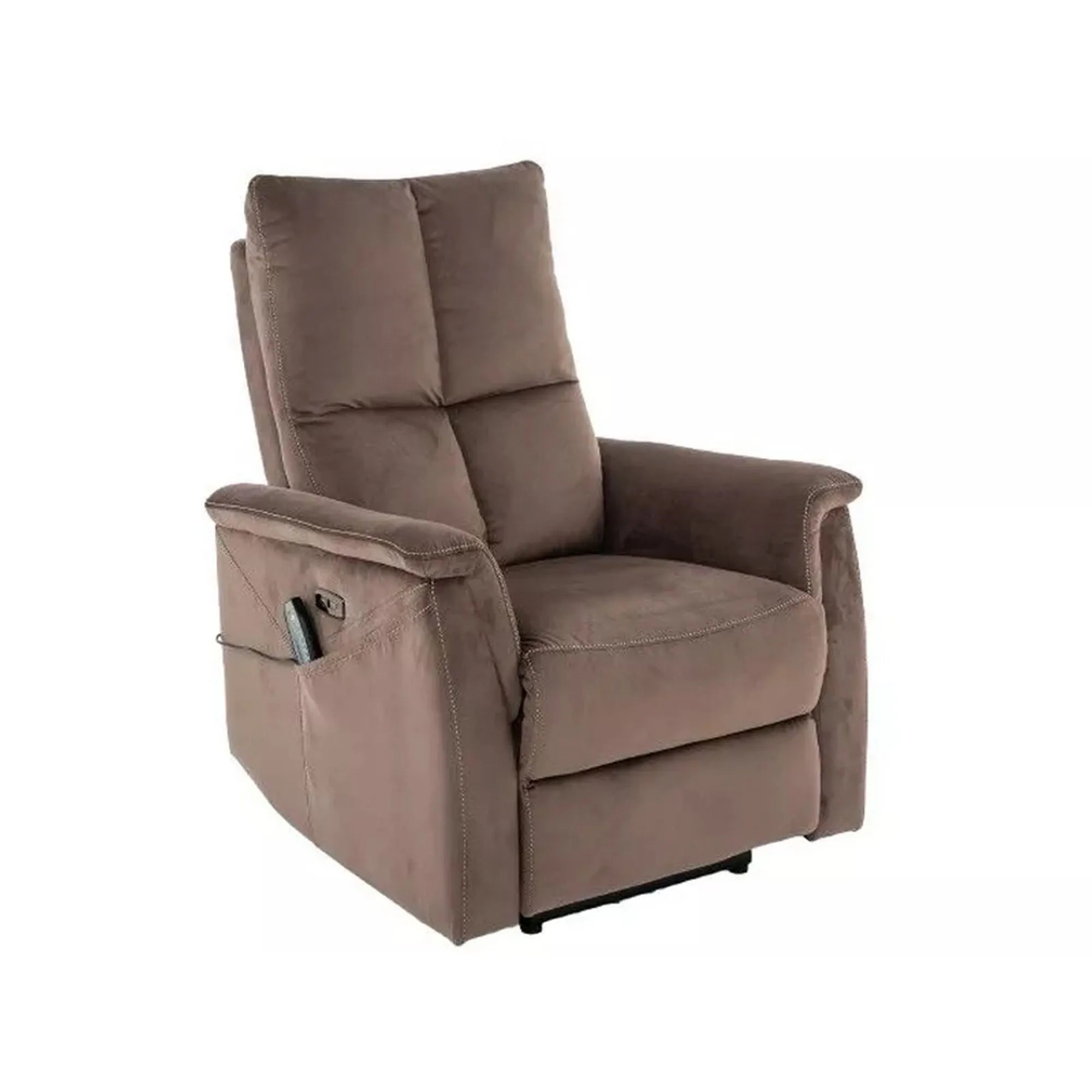 Fotoliu recliner cu functie de masaj NEPTUN M, stofa catifelata cappuccino - Bluvel 38, 76x94/160x96 cm