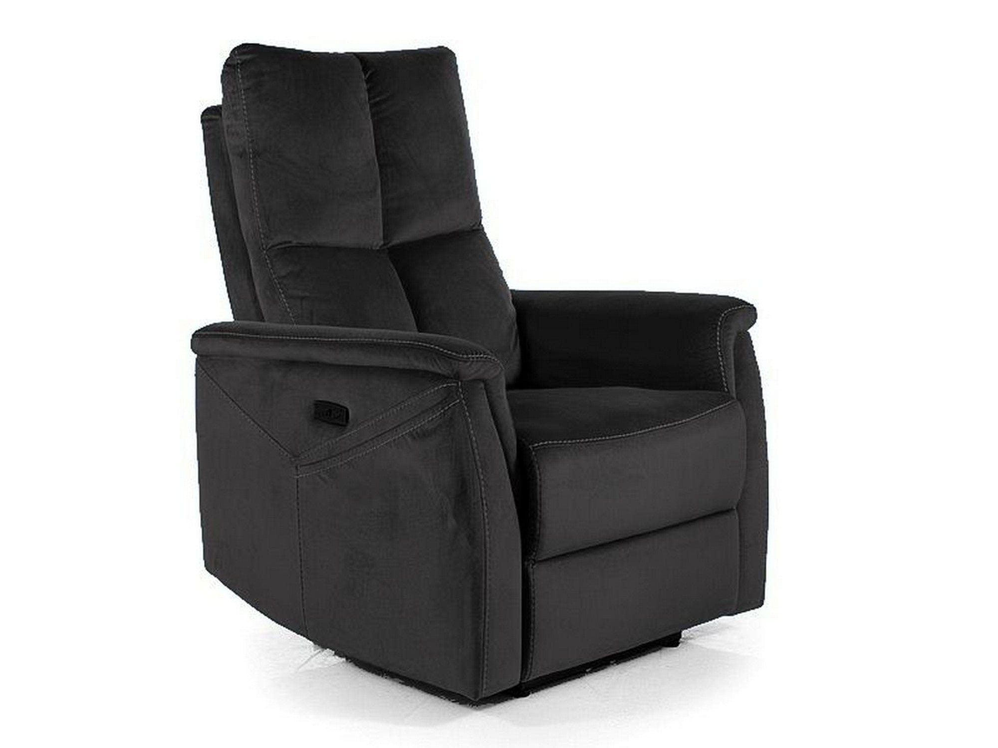 Fotoliu recliner cu functie de masaj NEPTUN M, stofa catifelata negru - Bluvel 19, 76x94/160x96 cm