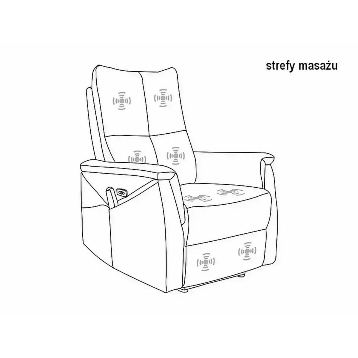 Fotoliu recliner cu functie de masaj NEPTUN M, stofa clasica gri inchis - Brego 18, 76x94/160x96 cm