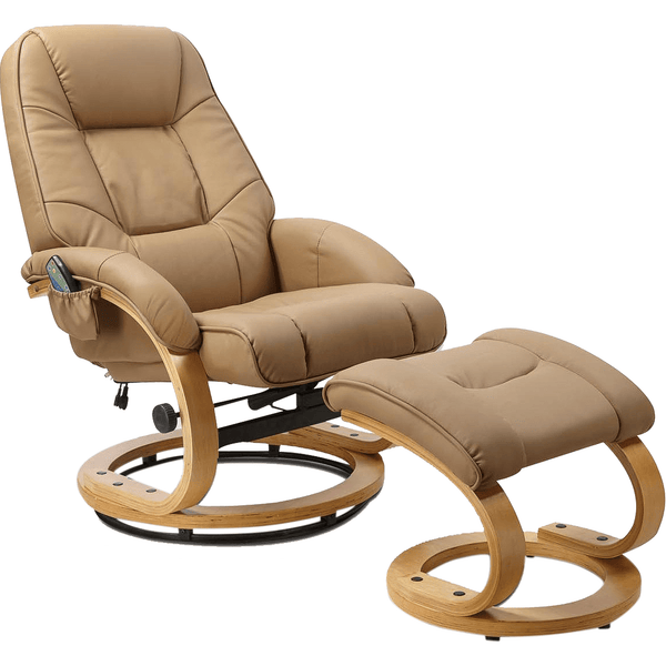 Fotoliu recliner cu taburet MATADOR, bej/stejar, piele ecologica/lemn