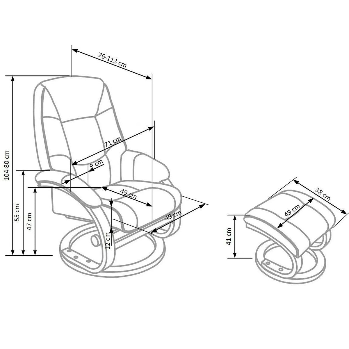 Fotoliu recliner cu taburet MATADOR, bej/stejar, piele ecologica/lemn