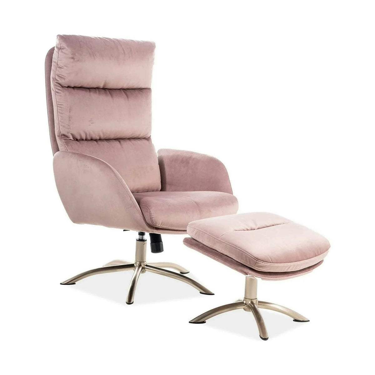 Fotoliu recliner cu taburet MONROE, roz antic/crom, stofa catifelata/metal